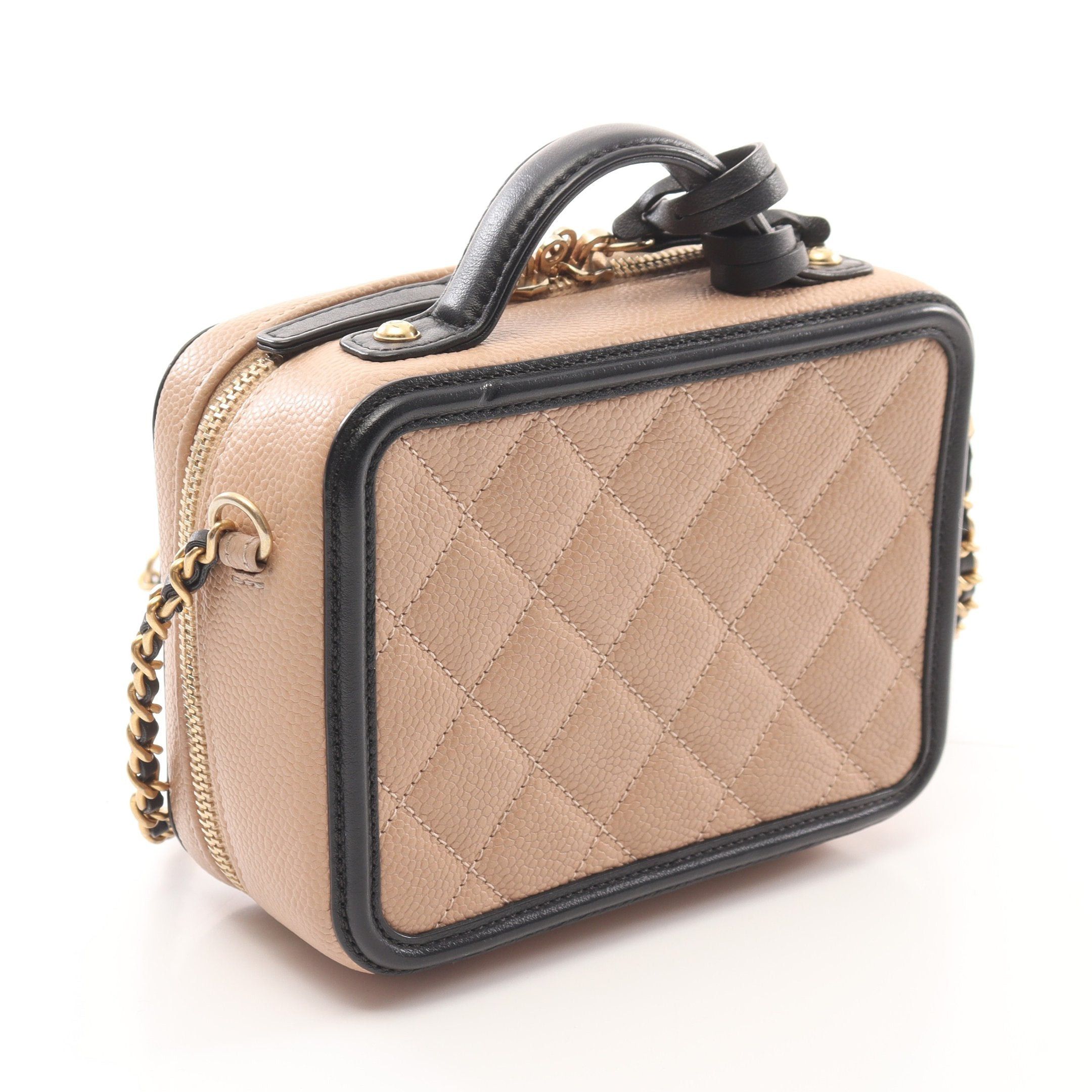 Chanel Chanel Cc Filigree Small Vanity Bag Chain Shoulder Caviar Skin Beige Black Gold Hardware Size ONE SIZE - 2 Thumbnail