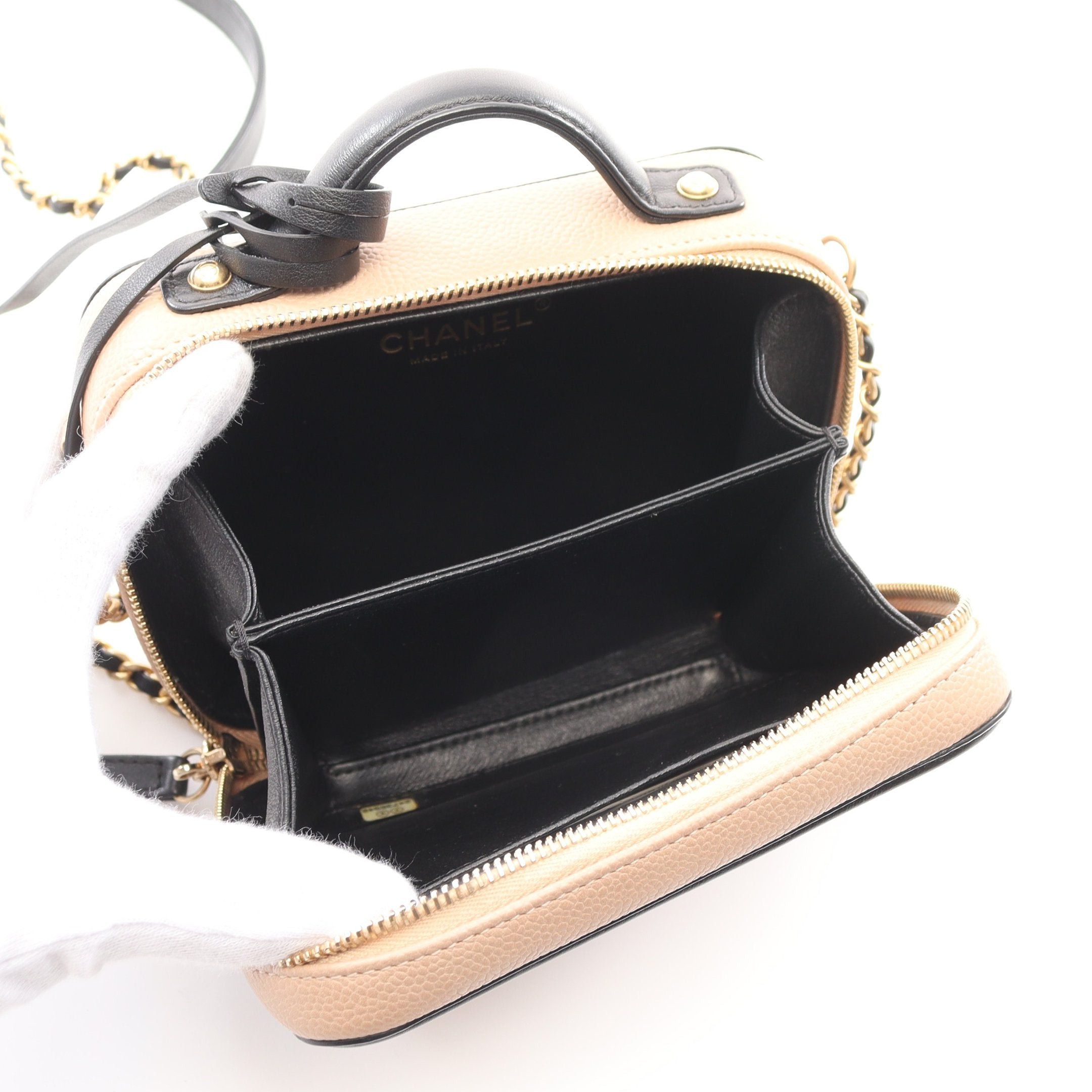 Chanel Chanel Cc Filigree Small Vanity Bag Chain Shoulder Caviar Skin Beige Black Gold Hardware Size ONE SIZE - 3 Thumbnail