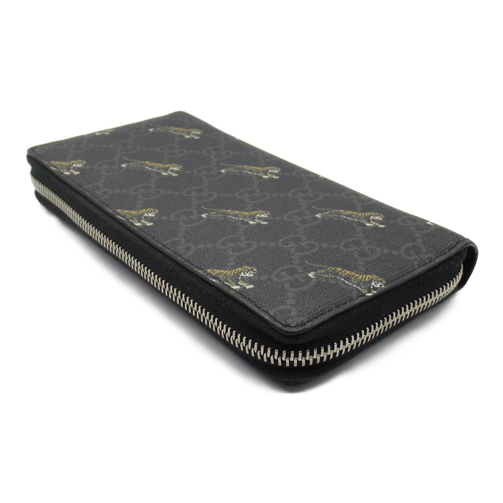 Gucci Gucci Round Long Wallet Gg Supreme Tiger Zipper Leather Black Size ONE SIZE - 4 Thumbnail
