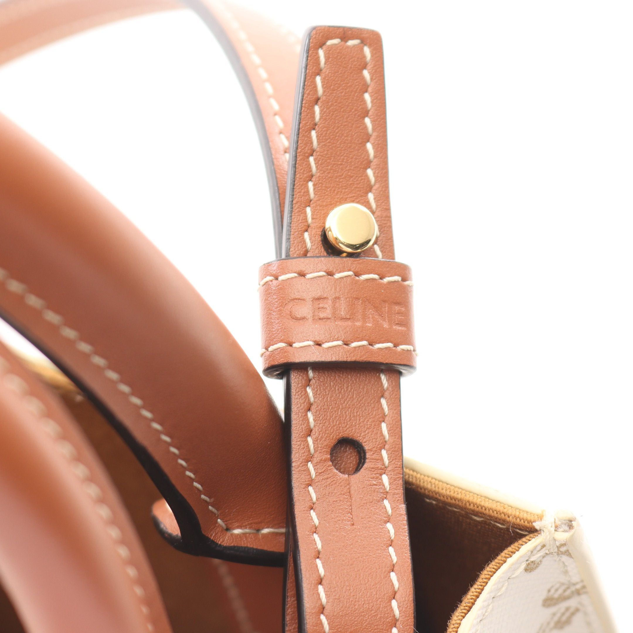 Celine Celine Mini Vertical Cabas Triomphe Handbag Leather Off White Brown Size ONE SIZE - 4 Thumbnail