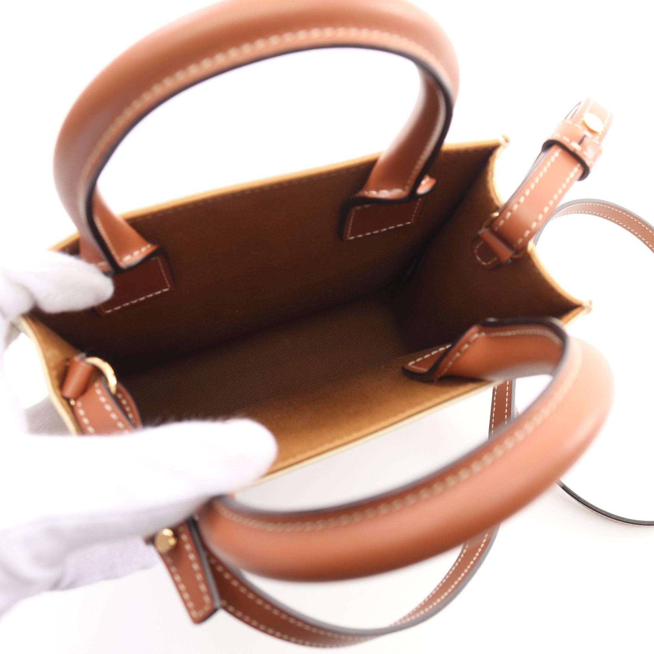 Celine Celine Mini Vertical Cabas Triomphe Handbag Leather Off White Brown Size ONE SIZE - 3 Thumbnail