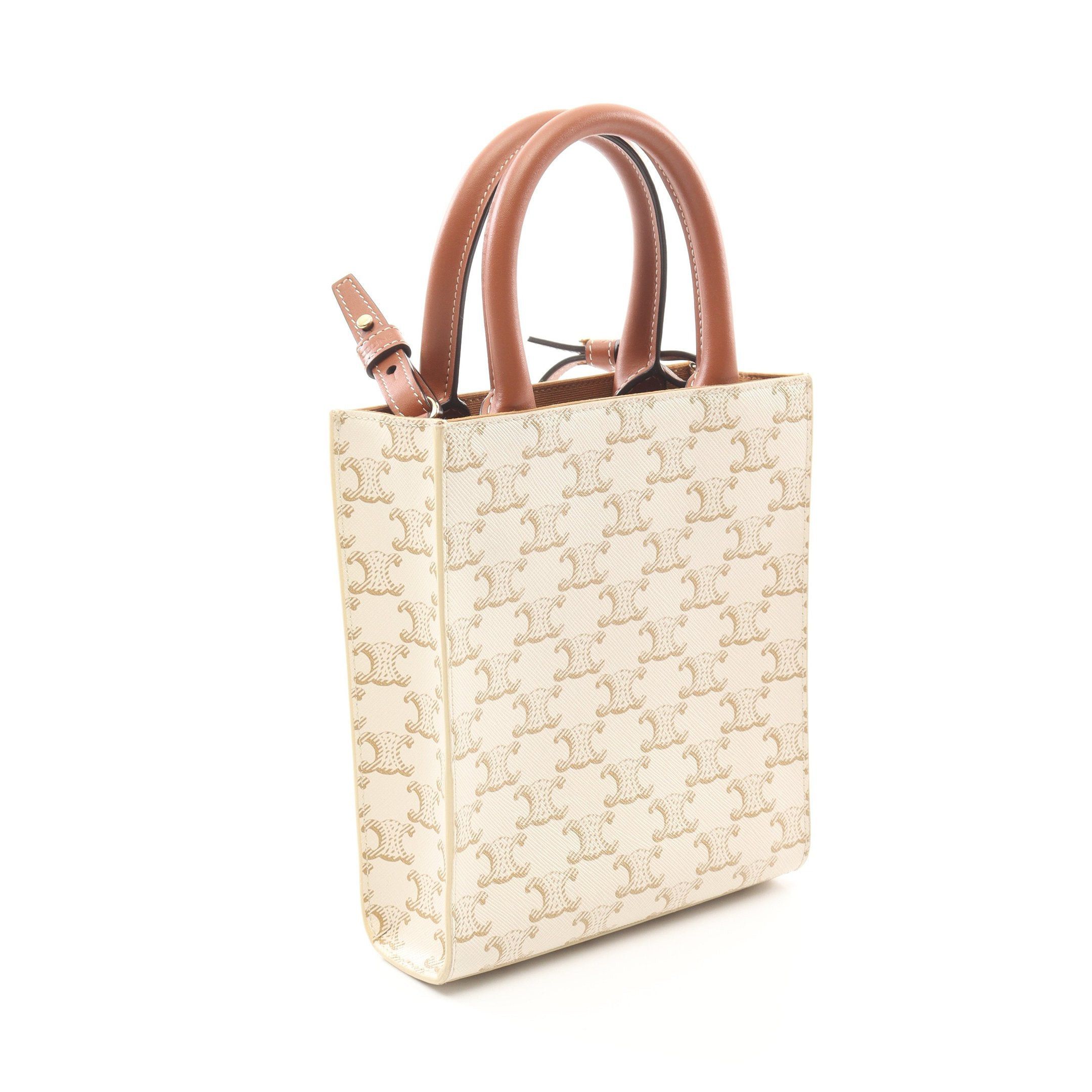 Celine Celine Mini Vertical Cabas Triomphe Handbag Leather Off White Brown Size ONE SIZE - 2 Thumbnail