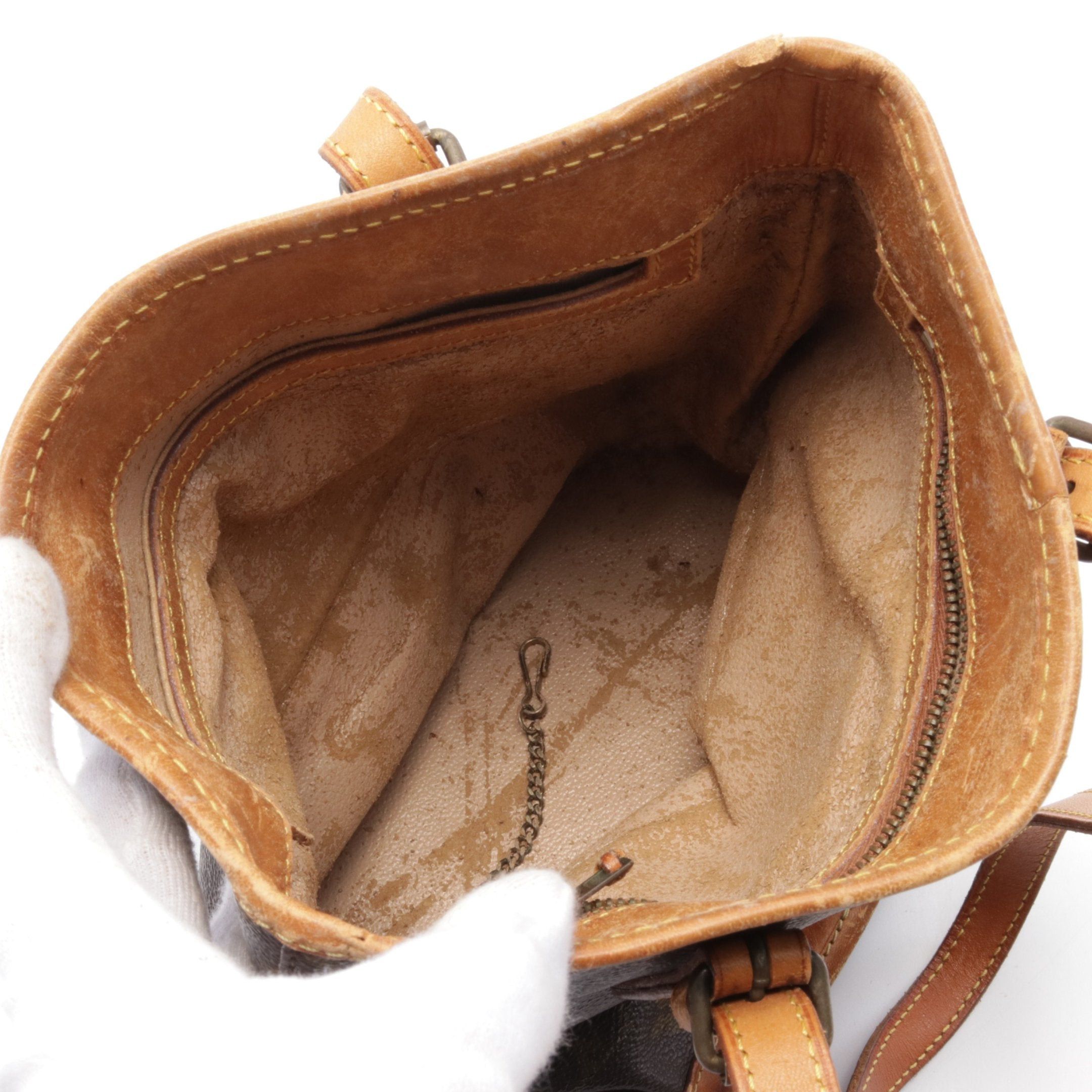 Louis Vuitton Bucket Pm Monogram Handbag Leather Brown