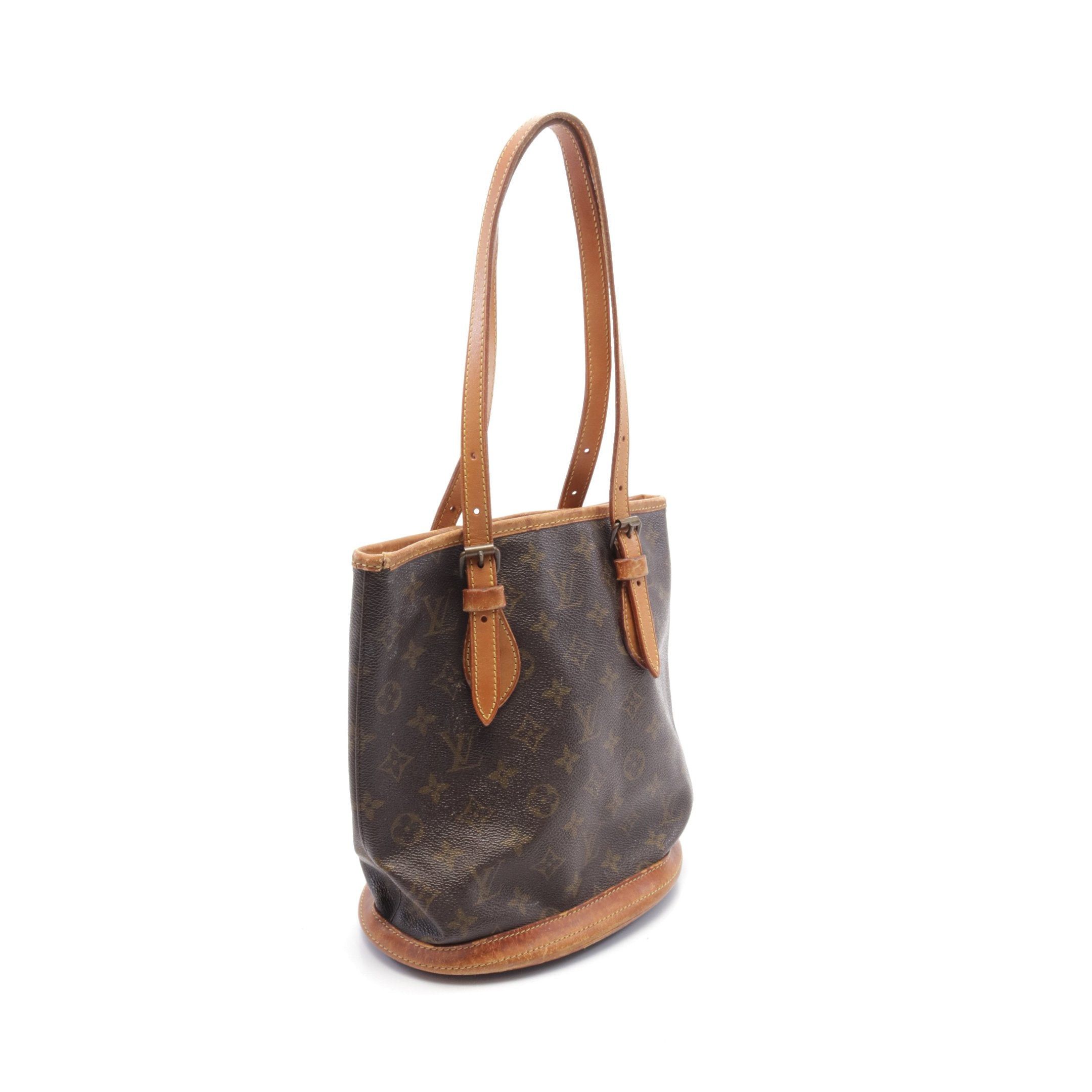 Louis Vuitton Bucket Pm Monogram Handbag Leather Brown