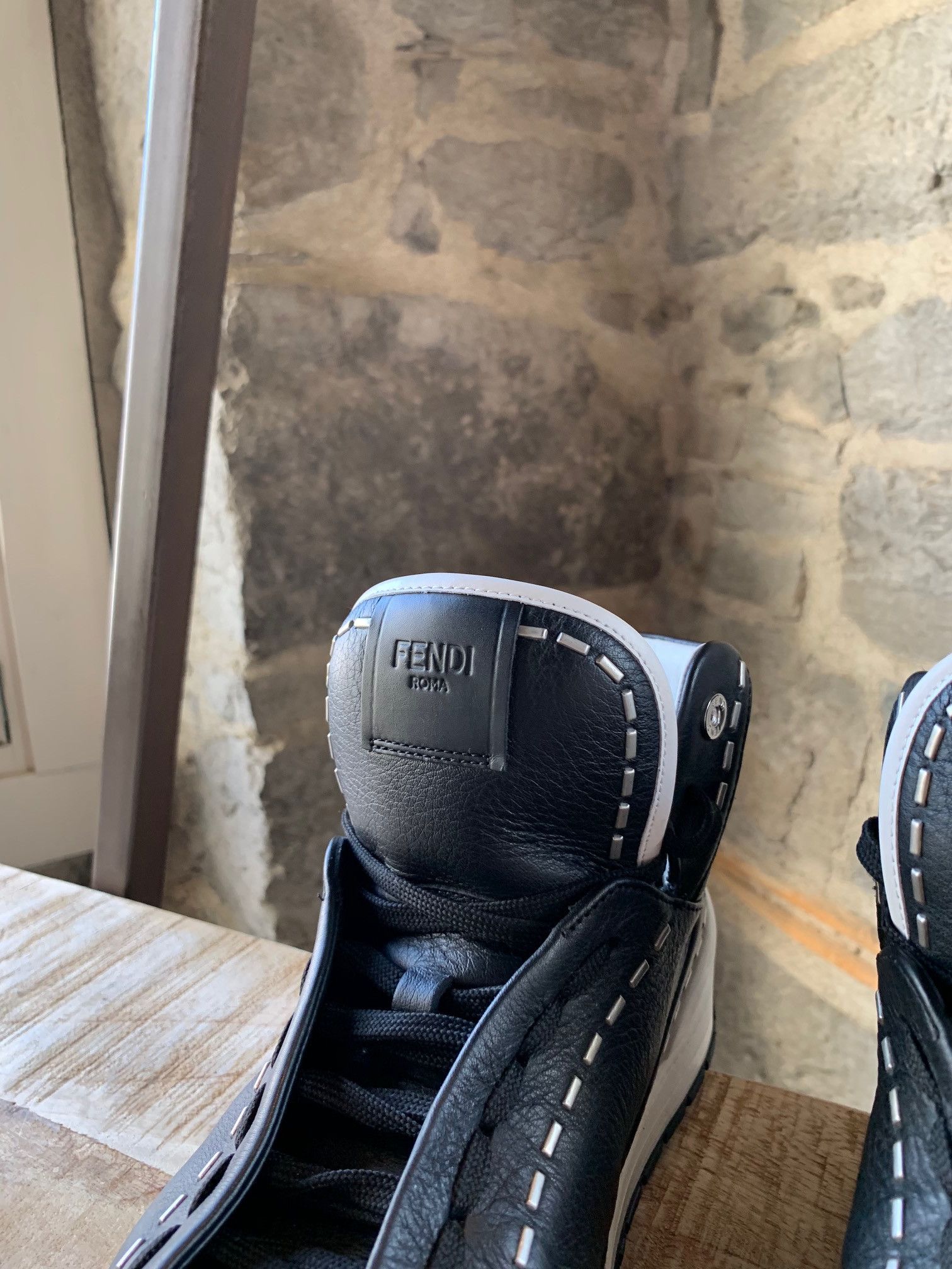 Fendi Fendi Black Leather Metal Stitched High-top Sneakers Size US 9 / EU 42 - 4 Thumbnail