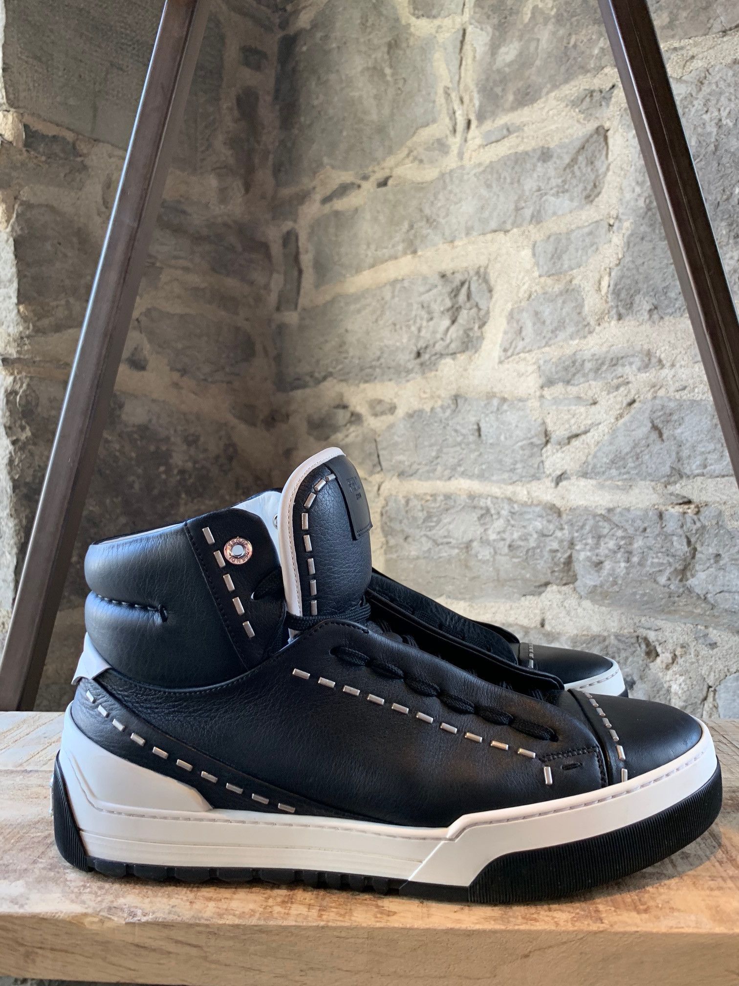 Fendi Fendi Black Leather Metal Stitched High-top Sneakers Size US 9 / EU 42 - 5 Thumbnail