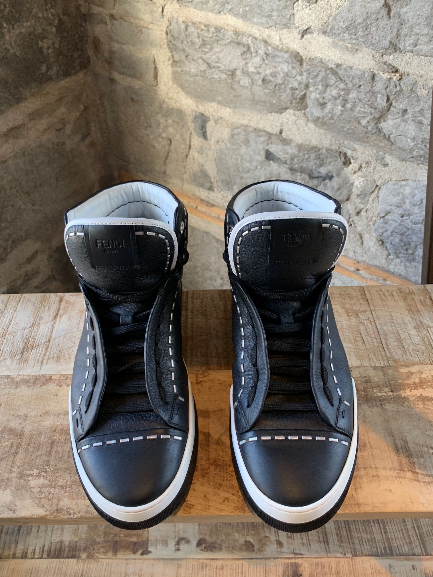 Fendi Fendi Black Leather Metal Stitched High-top Sneakers Size US 9 / EU 42 - 2 Thumbnail