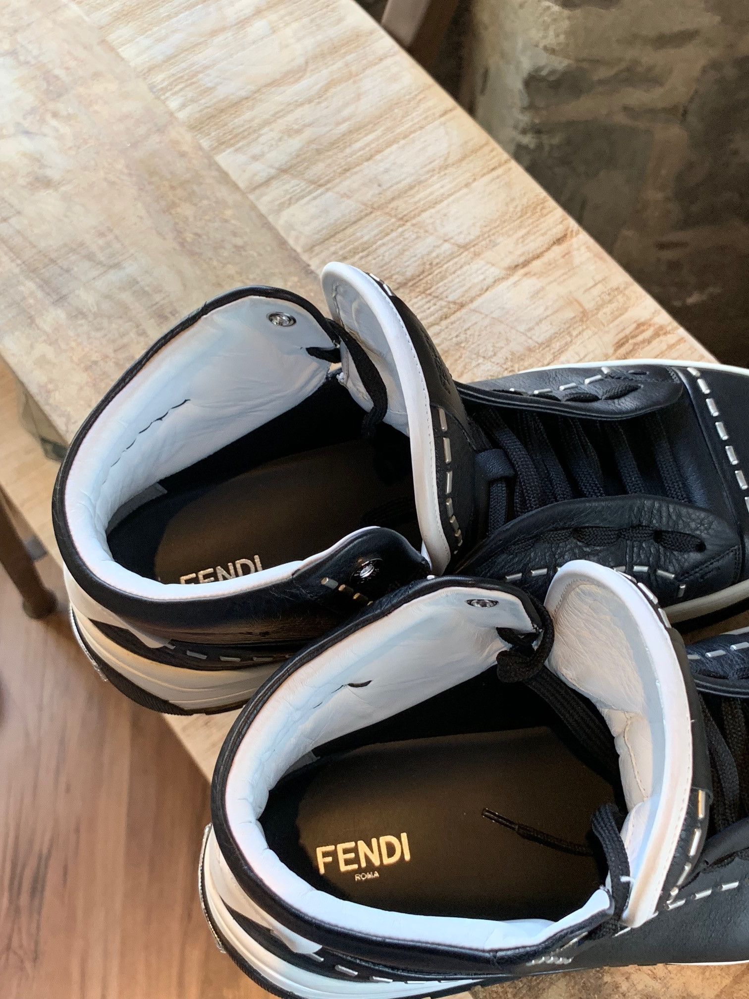 Fendi Fendi Black Leather Metal Stitched High-top Sneakers Size US 9 / EU 42 - 11 Thumbnail