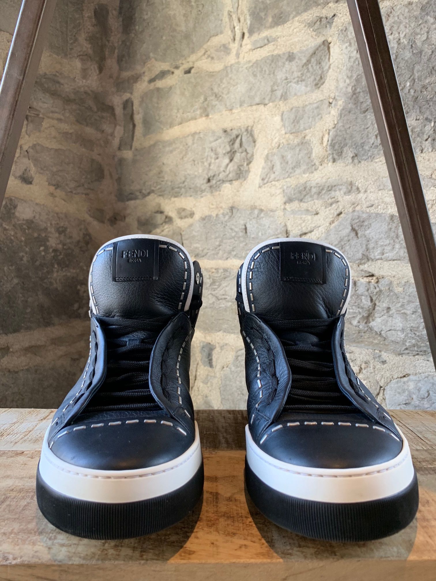 Fendi Fendi Black Leather Metal Stitched High-top Sneakers Size US 9 / EU 42 - 3 Thumbnail