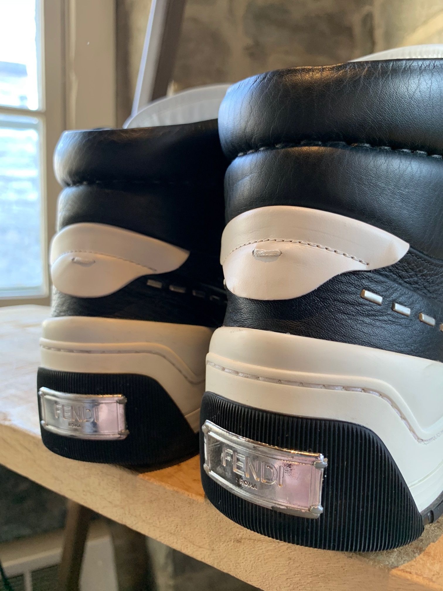 Fendi Fendi Black Leather Metal Stitched High-top Sneakers Size US 9 / EU 42 - 8 Thumbnail