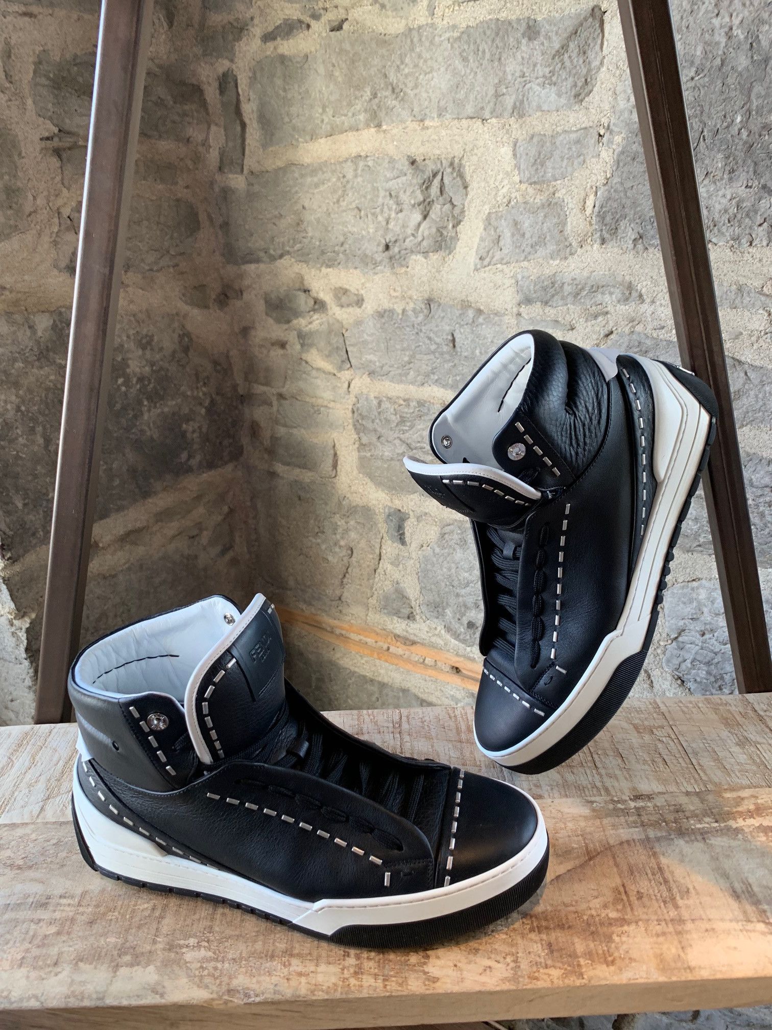 Fendi Fendi Black Leather Metal Stitched High-top Sneakers Size US 9 / EU 42 - 1 Thumbnail
