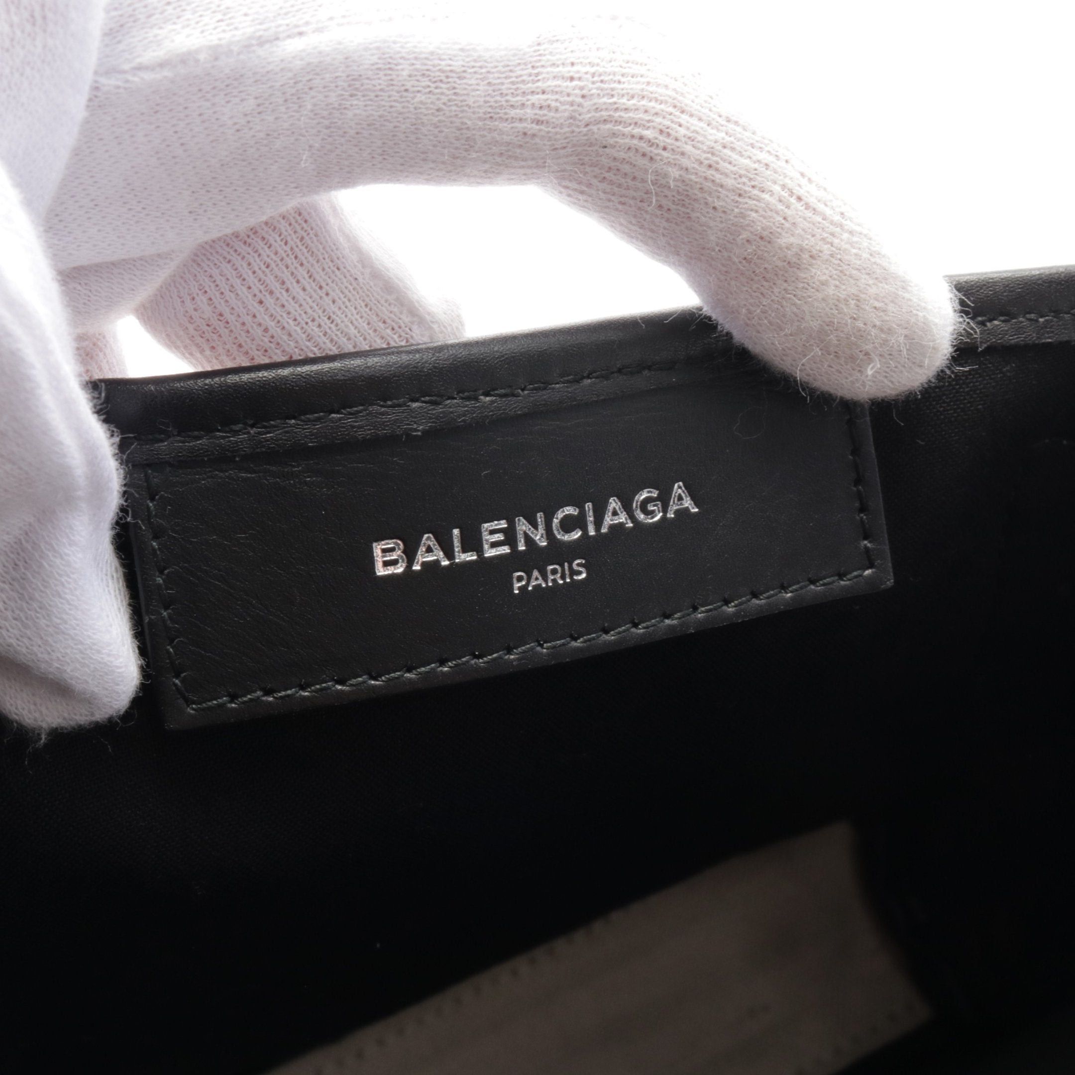 Balenciaga Balenciaga Navy Cabas Xs Hippopotamus Handbag Tote Bag Canvas Leather Ivory Black Size ONE SIZE - 4 Thumbnail