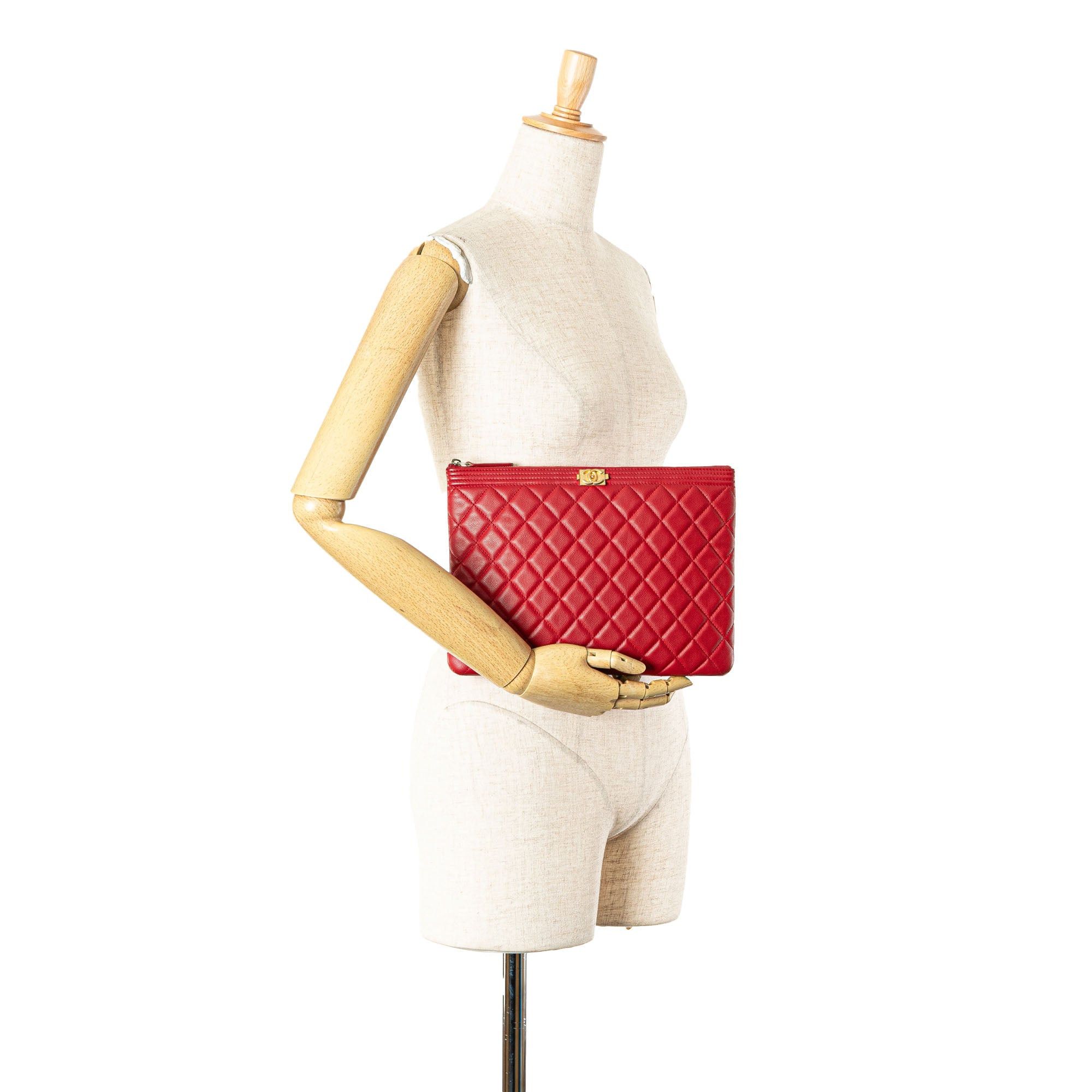 Chanel Chanel Medium Quilted Caviar Boy O Case Clutch Red Size ONE SIZE - 12 Thumbnail