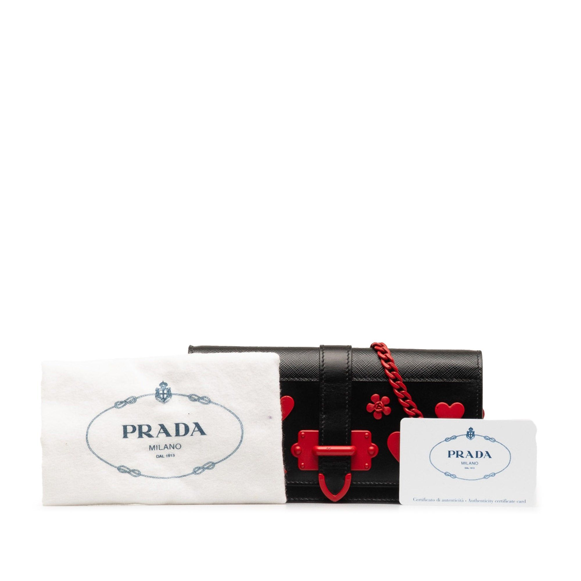 Prada Prada Saffiano City Calf Cahier Heart and Flower Wallet on Chain Black Size ONE SIZE - 17 Thumbnail