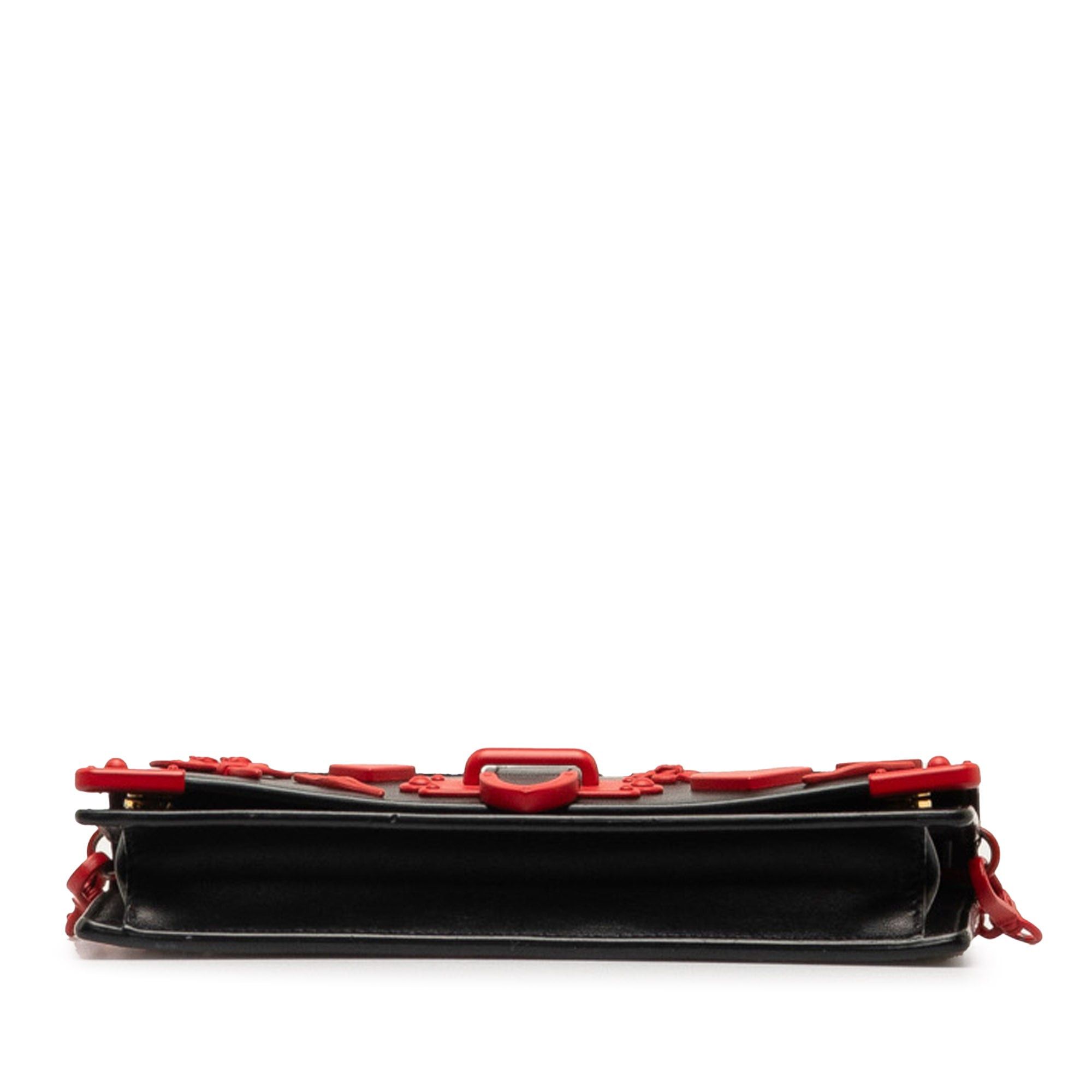 Prada Prada Saffiano City Calf Cahier Heart and Flower Wallet on Chain Black Size ONE SIZE - 4 Thumbnail