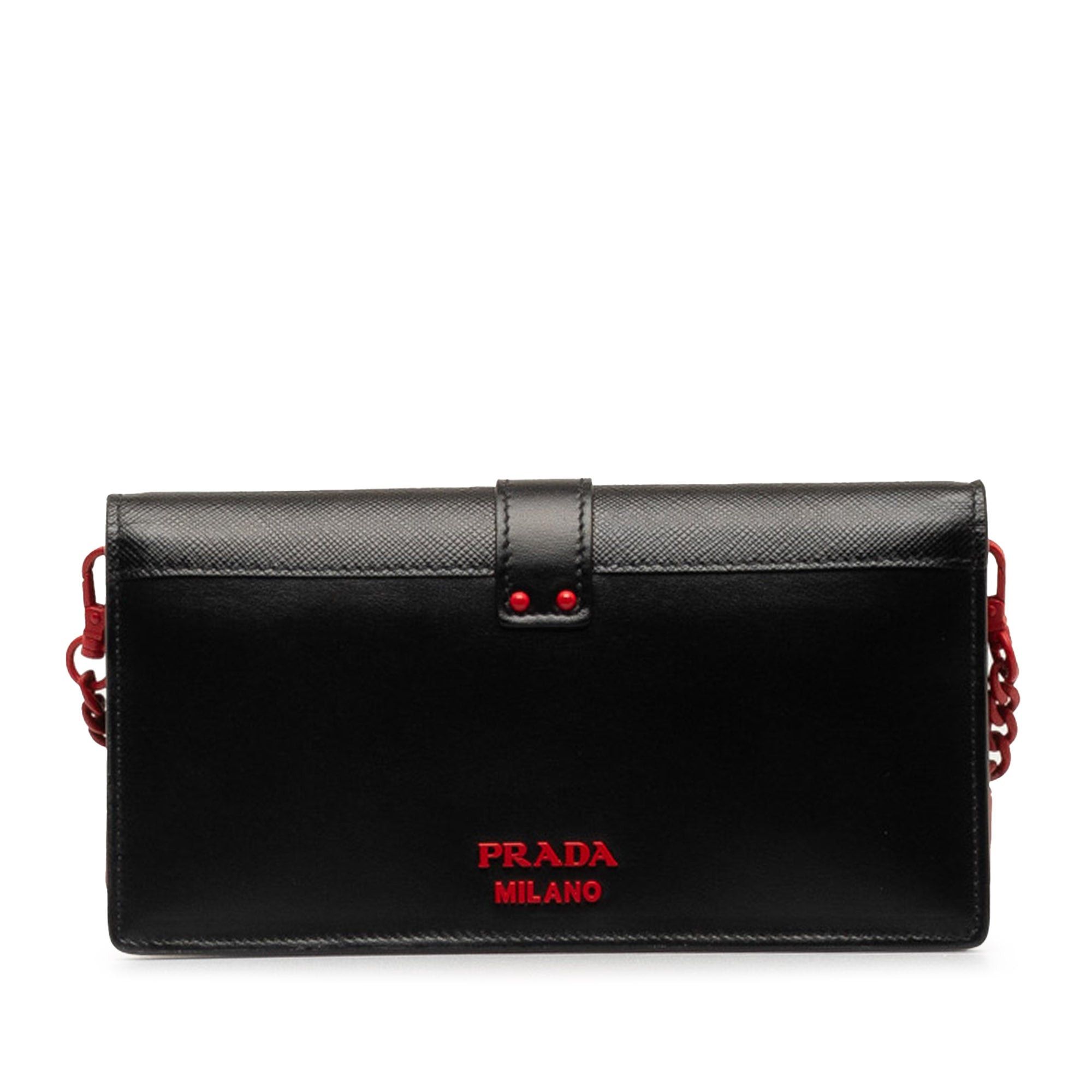 Prada Prada Saffiano City Calf Cahier Heart and Flower Wallet on Chain Black Size ONE SIZE - 3 Thumbnail