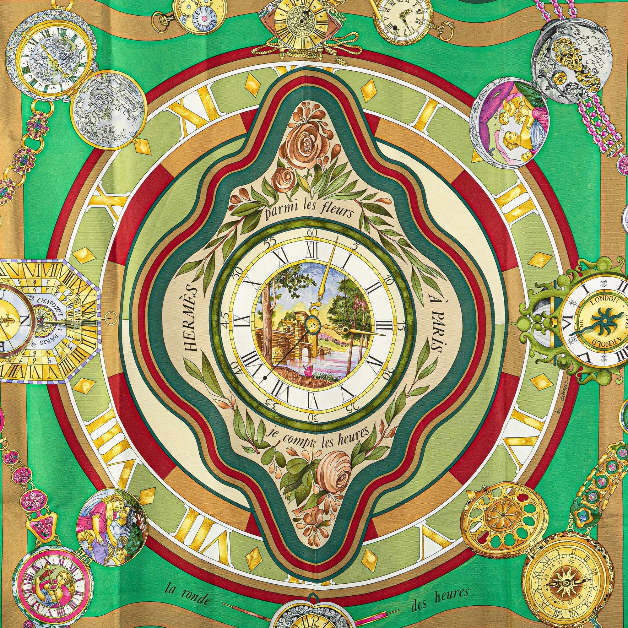 Hermes Hermès Among the Flowers I Count the Hours Silk Scarf Green Size ONE SIZE - 6 Thumbnail