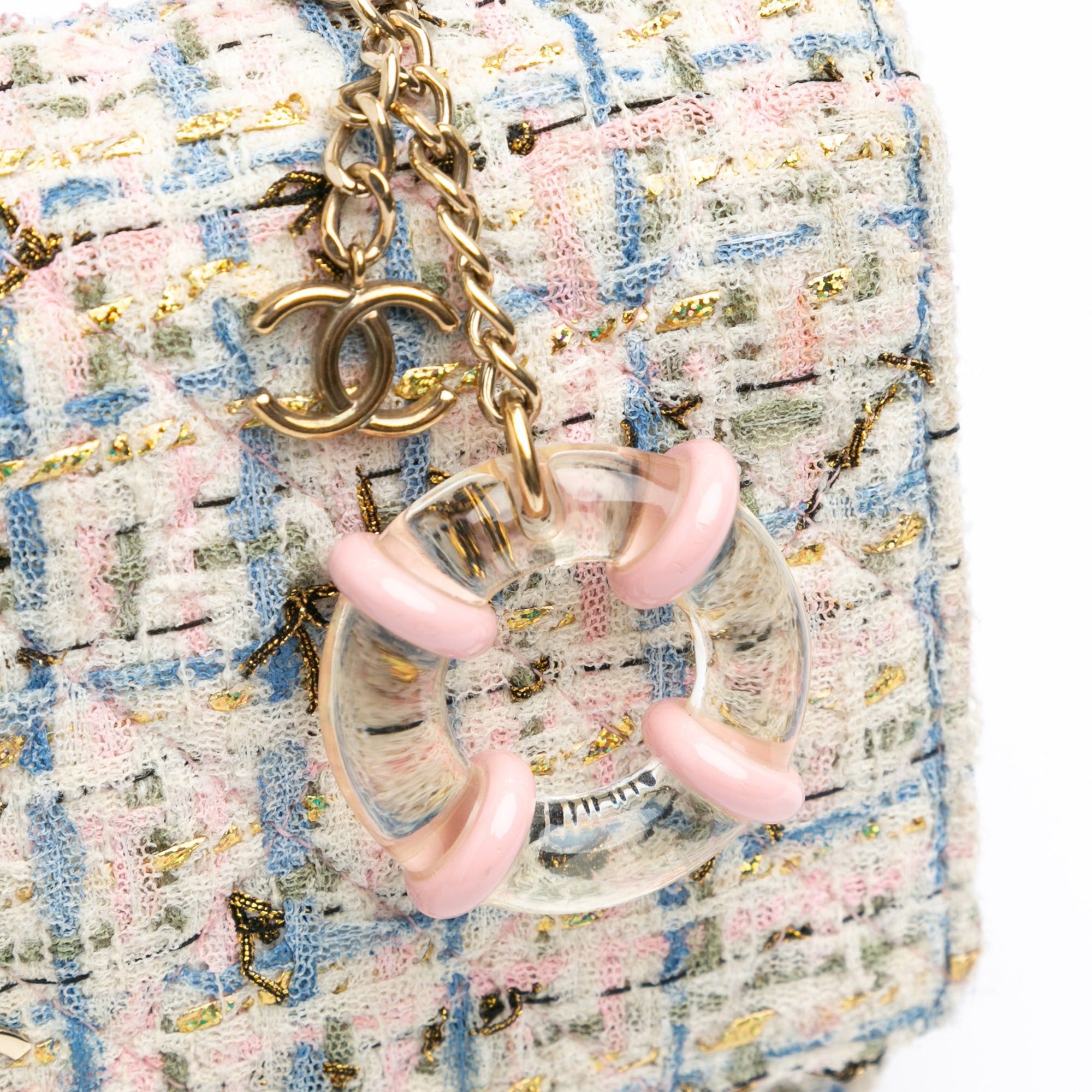 Chanel Chanel Quilted Boucle Tweed Charm Wallet On Chain Pink Size ONE SIZE - 9 Thumbnail