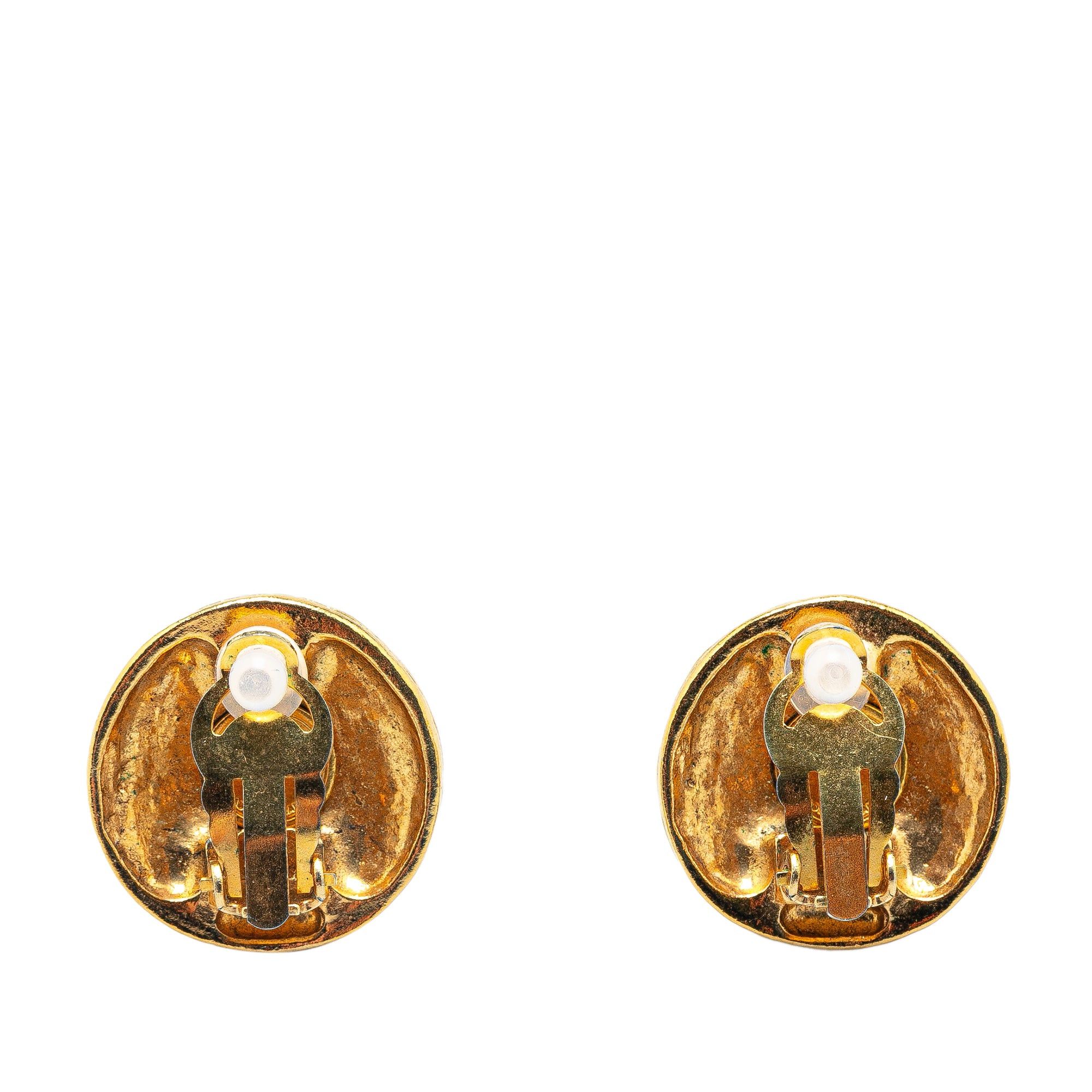 Chanel Chanel Gold Plated CC Round Clip on Earrings Gold Size ONE SIZE - 2 Thumbnail
