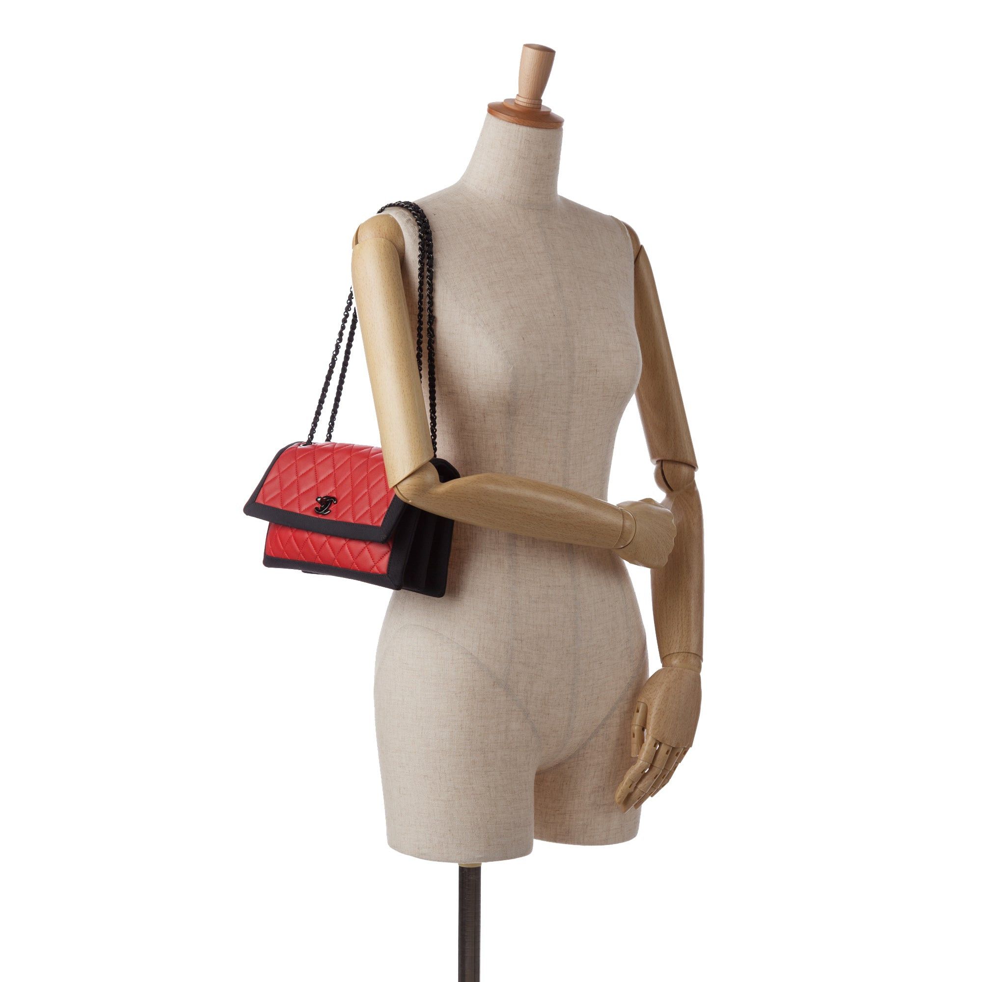 Chanel Chanel CC Grossgrain trim Lambskin Flap Shoulder Bag Red Size ONE SIZE - 11 Thumbnail