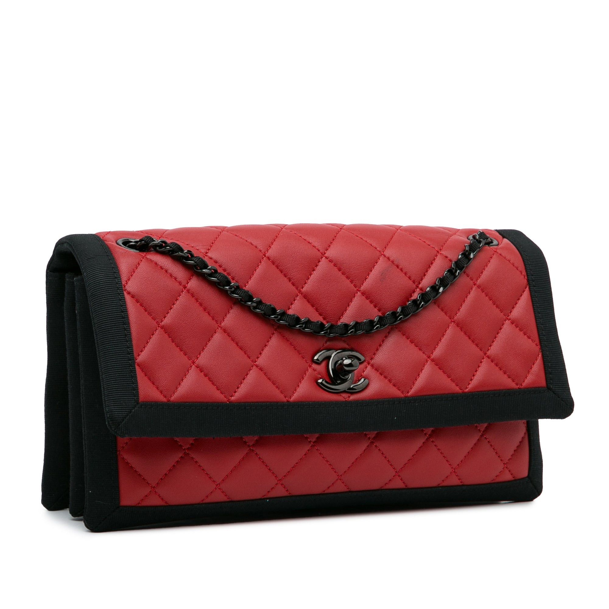 Chanel Chanel CC Grossgrain trim Lambskin Flap Shoulder Bag Red Size ONE SIZE - 2 Thumbnail