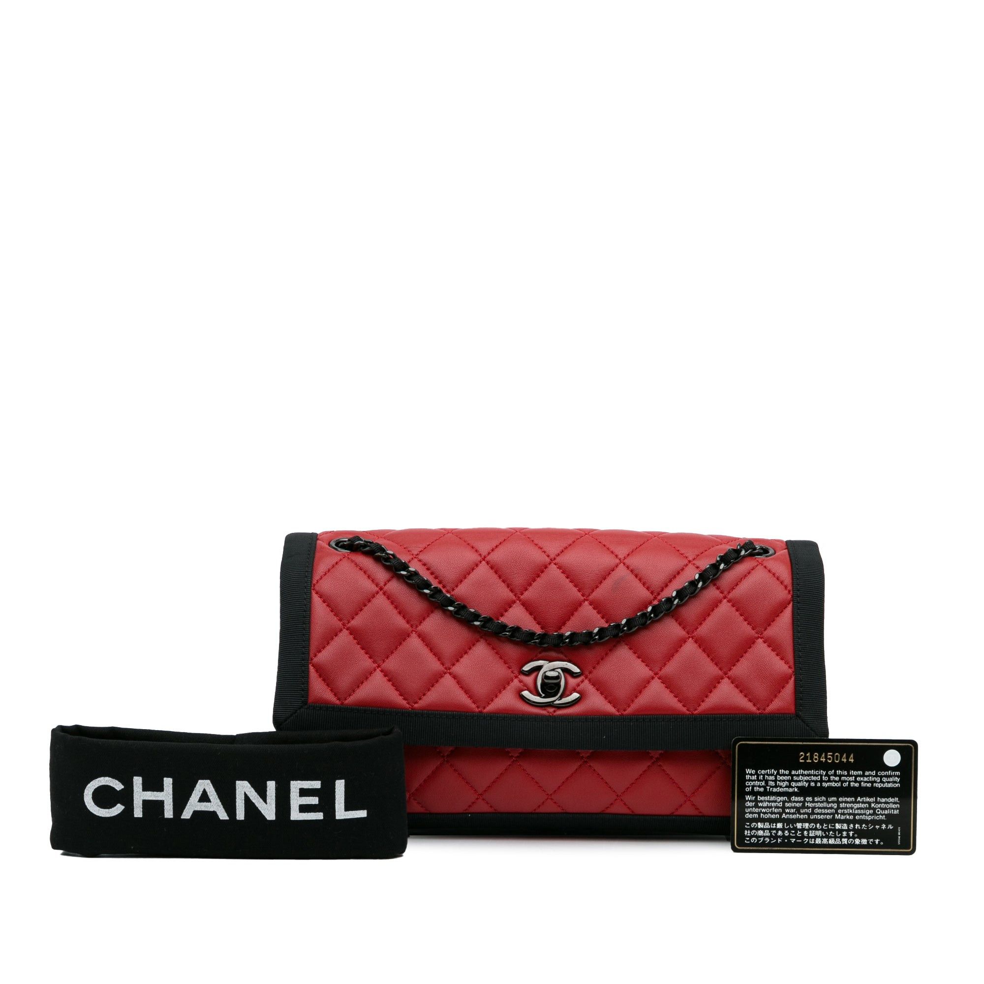 Chanel Chanel CC Grossgrain trim Lambskin Flap Shoulder Bag Red Size ONE SIZE - 13 Thumbnail