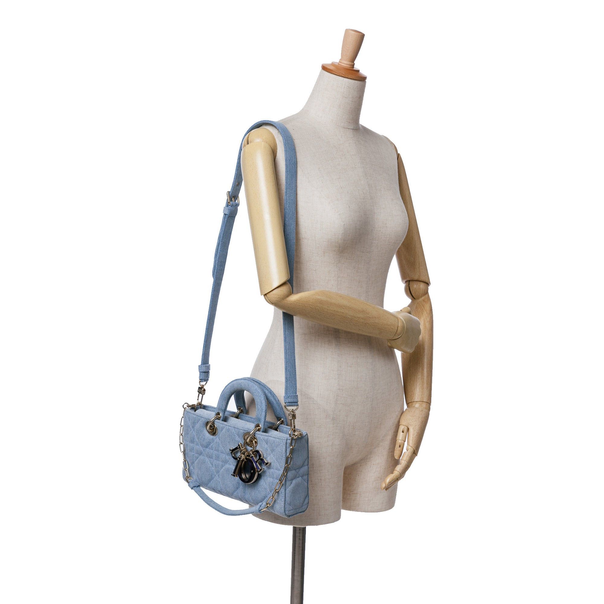 Dior Dior Medium Denim Macrocannage Lady D Joy Satchel Blue Size ONE SIZE - 7 Thumbnail