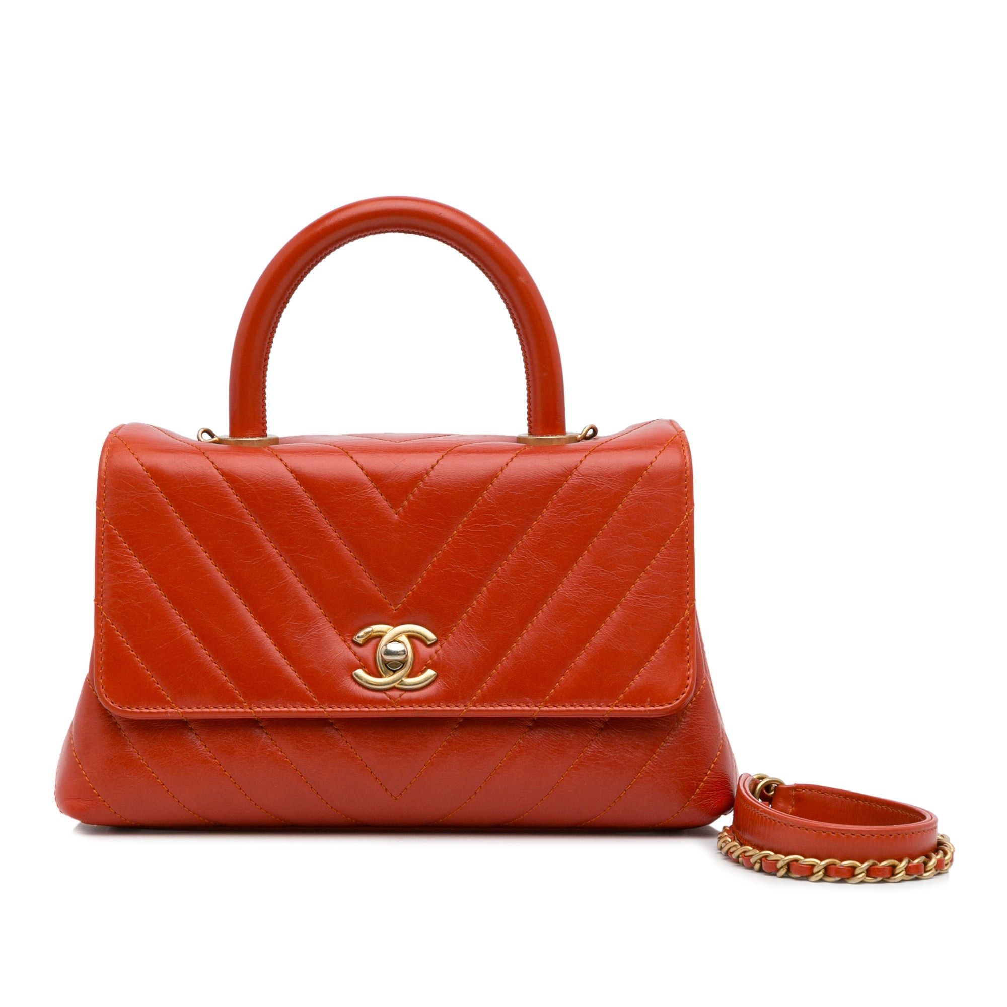 Chanel Chanel Small Lambskin Chevron Coco Top Handle Bag Red Size ONE SIZE - 20 Thumbnail