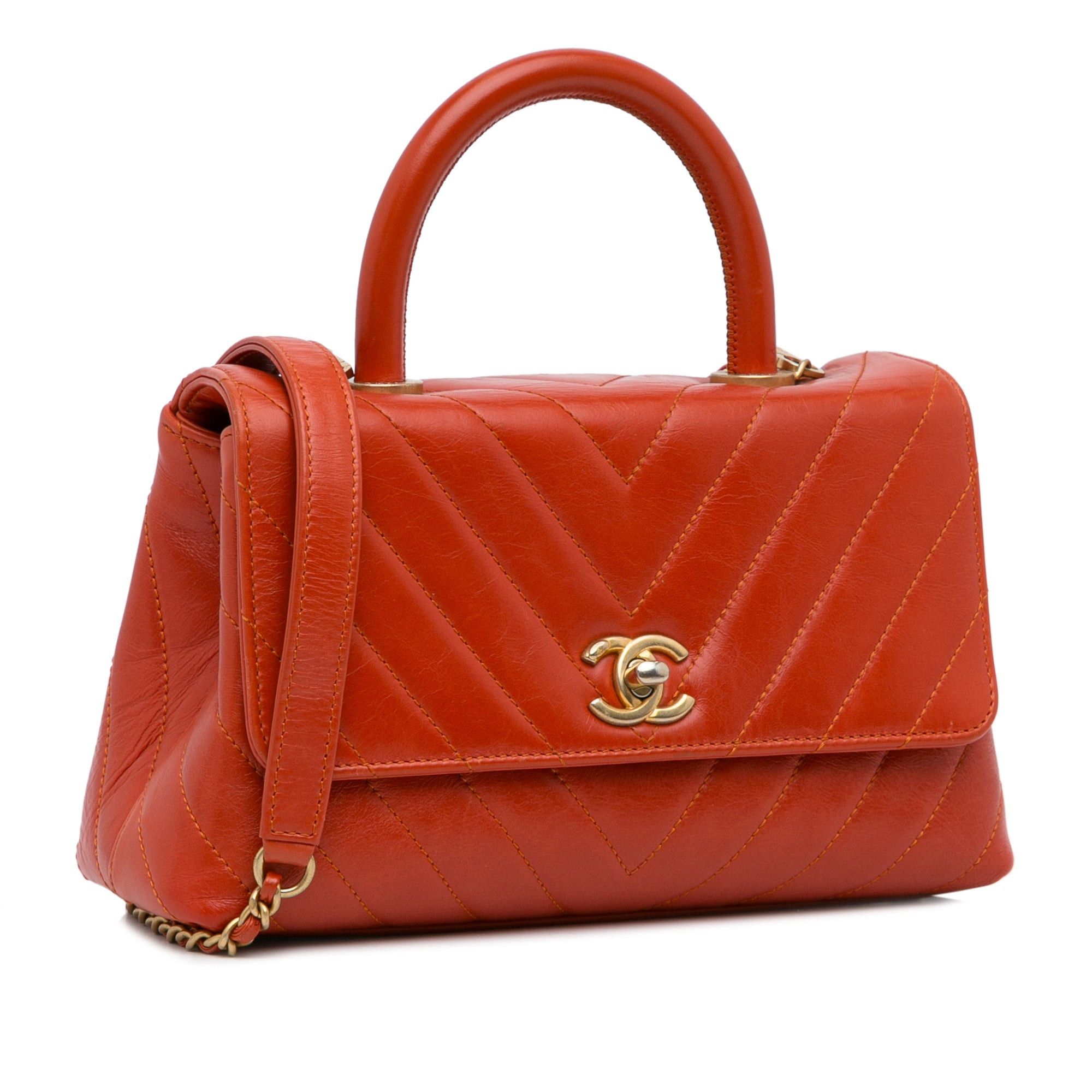 Chanel Chanel Small Lambskin Chevron Coco Top Handle Bag Red Size ONE SIZE - 2 Thumbnail
