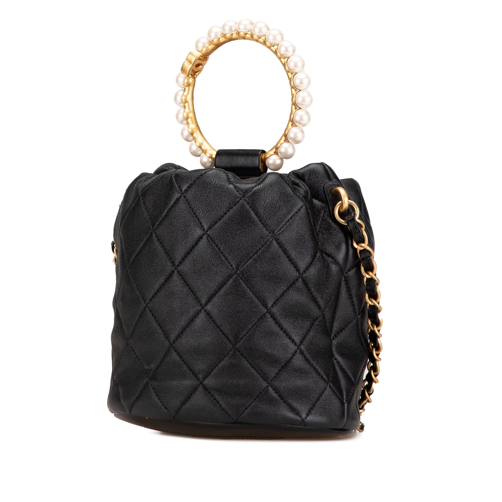 Chanel Chanel Quilted Lambskin Pearl Crown Drawstring Bucket Bag Black Size ONE SIZE - 2 Thumbnail