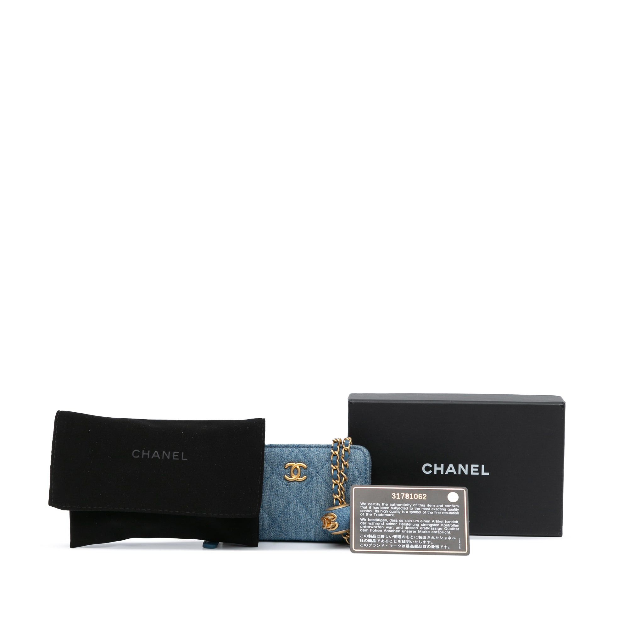 Chanel Chanel Mini Denim Pearl Crush Card Holder On Chain Blue Size ONE SIZE - 9 Thumbnail