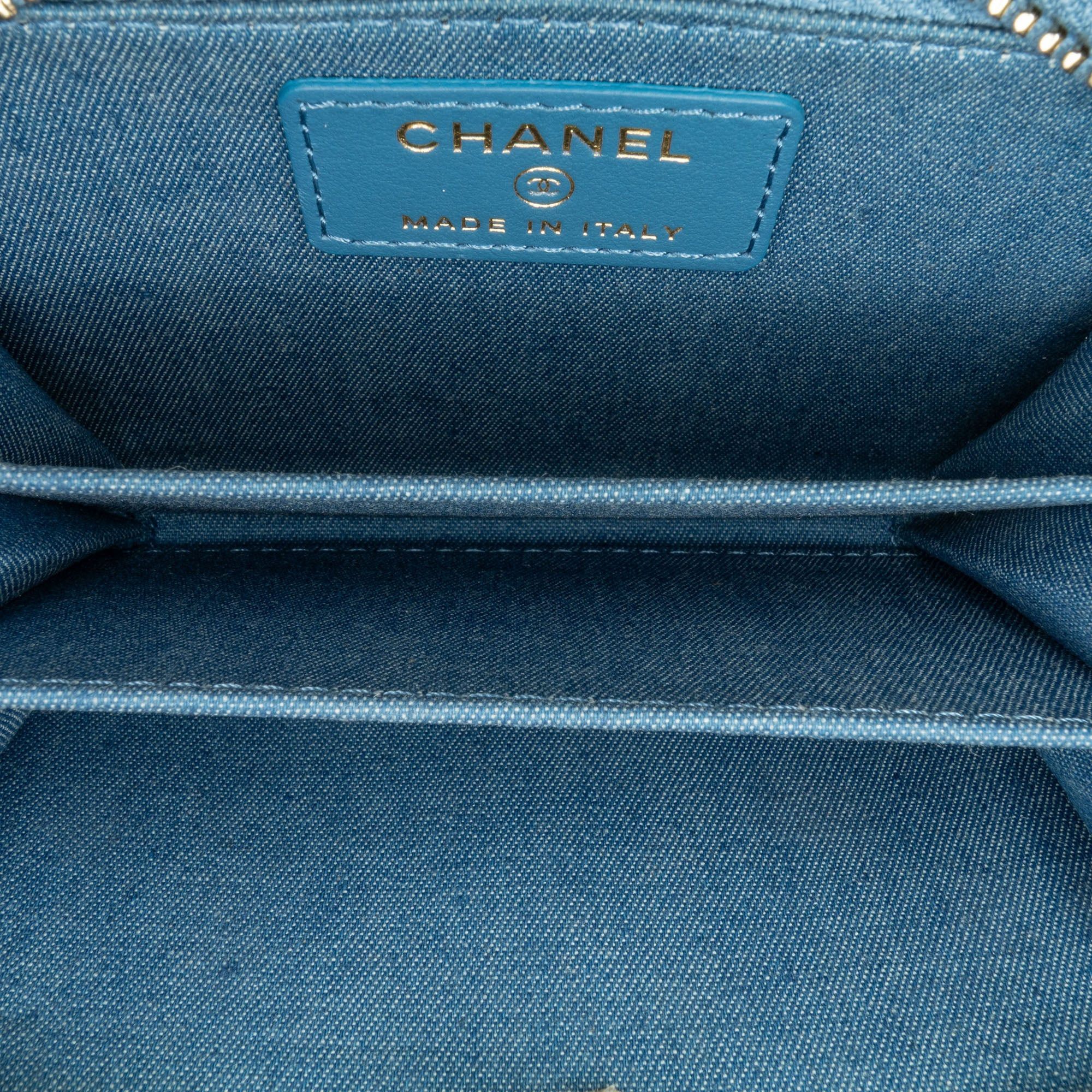 Chanel Chanel Mini Denim Pearl Crush Card Holder On Chain Blue Size ONE SIZE - 4 Thumbnail