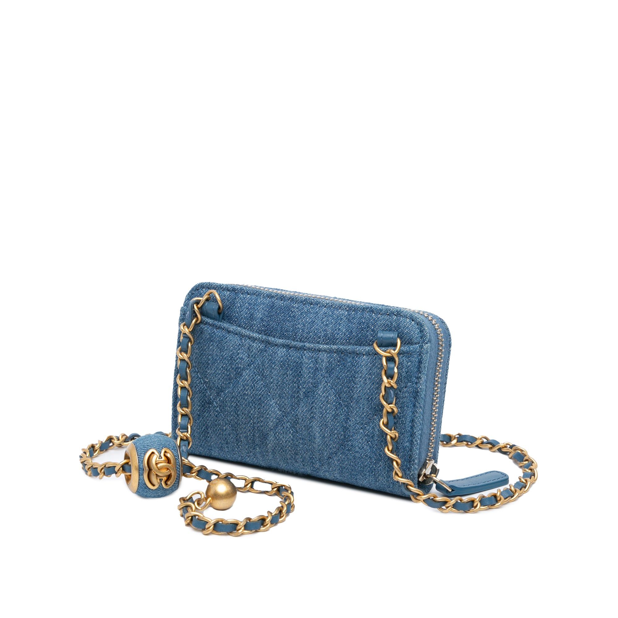 Chanel Chanel Mini Denim Pearl Crush Card Holder On Chain Blue Size ONE SIZE - 2 Thumbnail