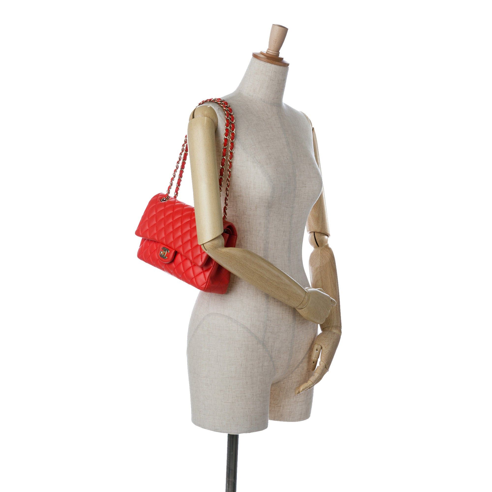 Chanel Chanel Medium Classic Lambskin Double Flap Red Size ONE SIZE - 13 Thumbnail