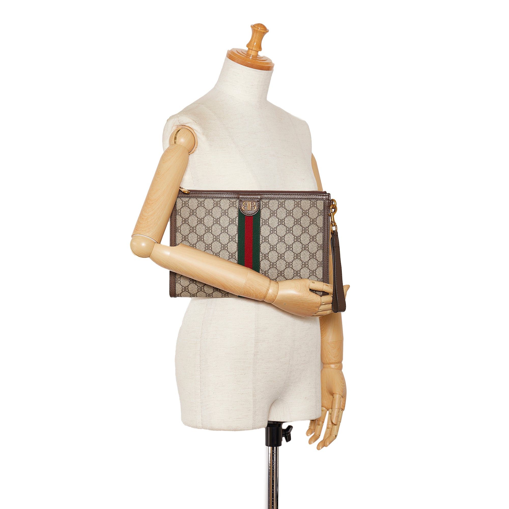 Gucci Gucci X Balenciaga BB Supreme Ophidia Web Clutch Brown Size ONE SIZE - 9 Thumbnail