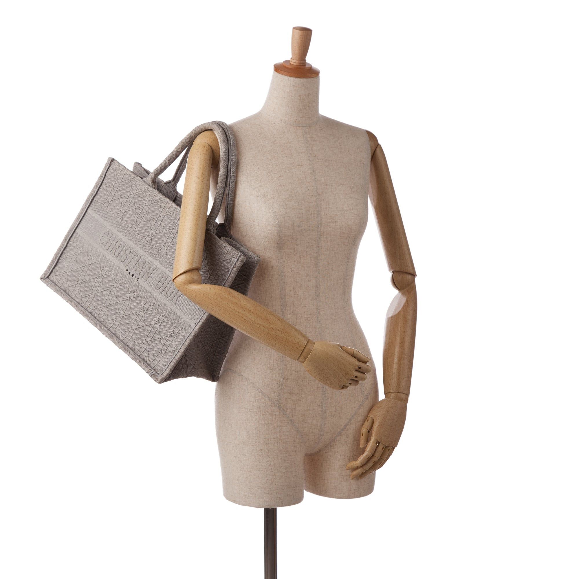 Dior Dior Medium Cannage Embroidered Book Tote Gray Size ONE SIZE - 9 Thumbnail