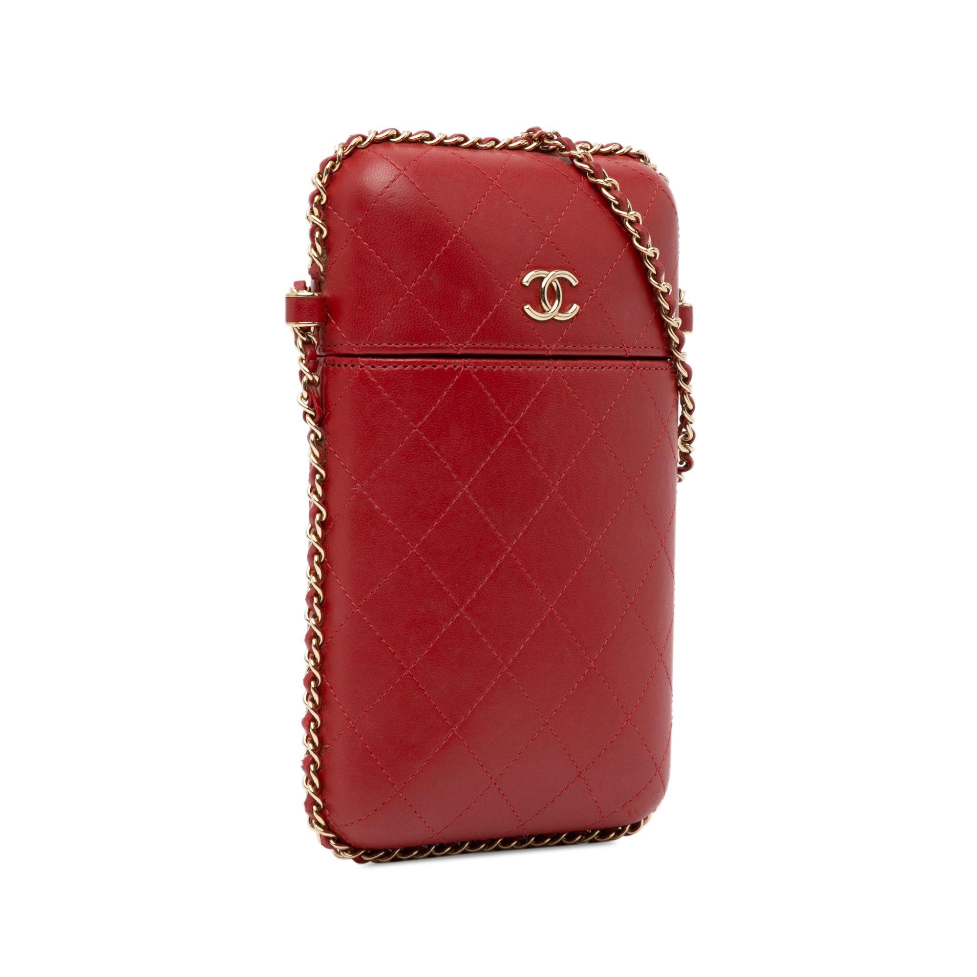 Chanel Chanel CC Quilted Lambskin Chain Around Phone Holder Red Size ONE SIZE - 2 Thumbnail