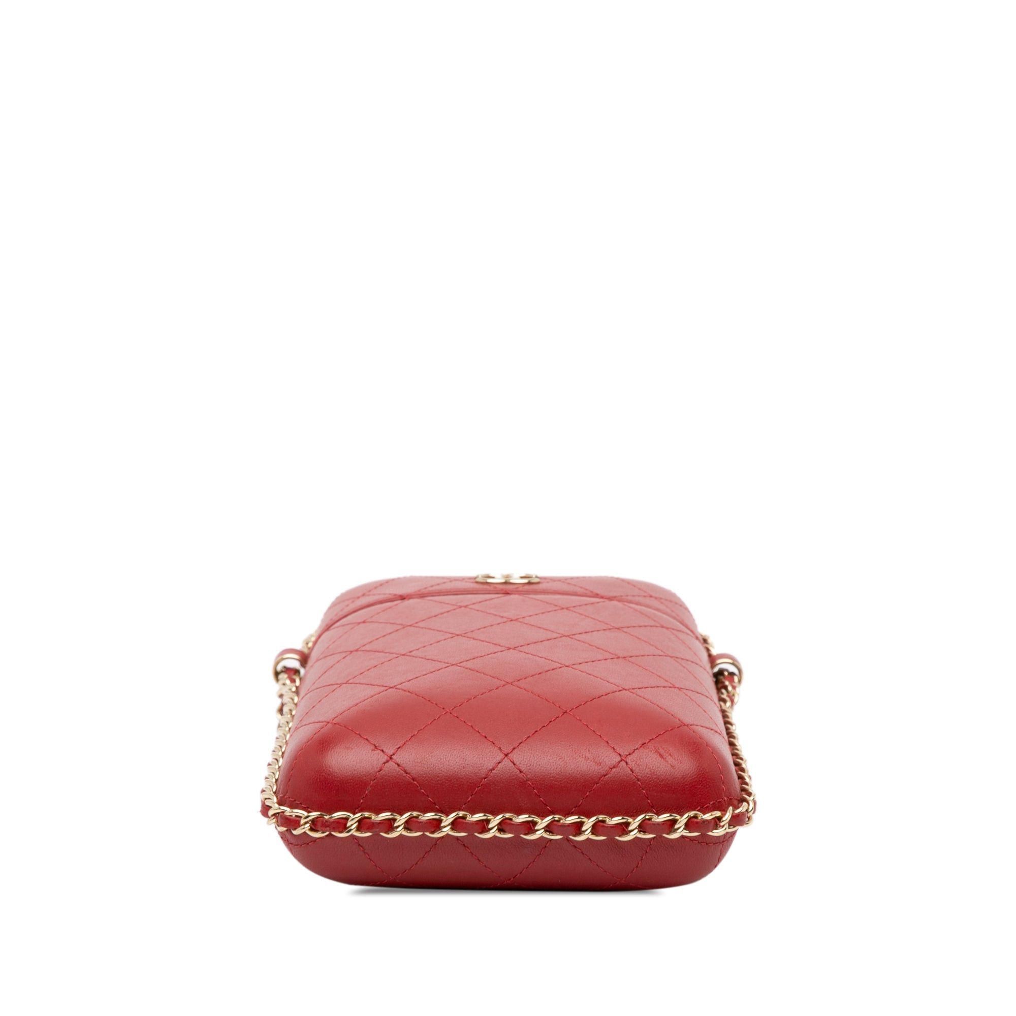 Chanel Chanel CC Quilted Lambskin Chain Around Phone Holder Red Size ONE SIZE - 4 Thumbnail
