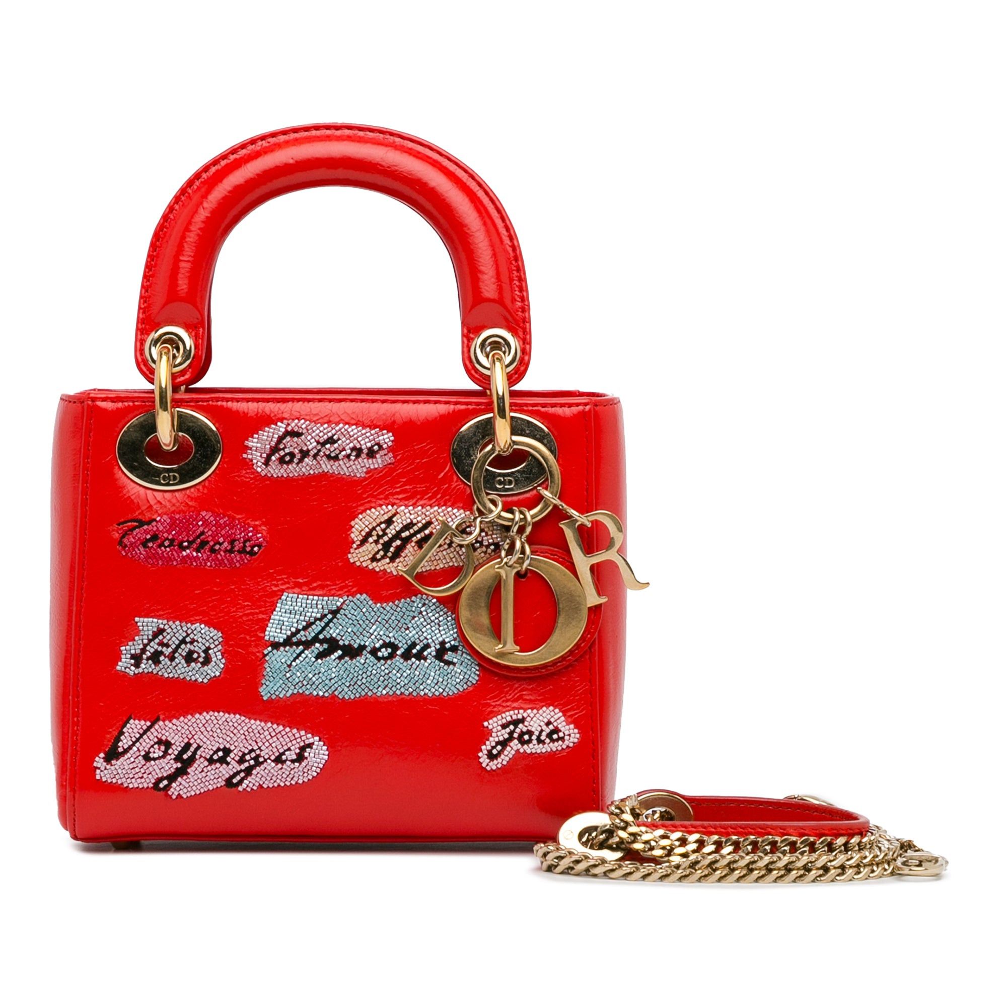 Dior Dior Mini Calfskin Sequin Embellished Lady Dior Red Size ONE SIZE - 10 Thumbnail