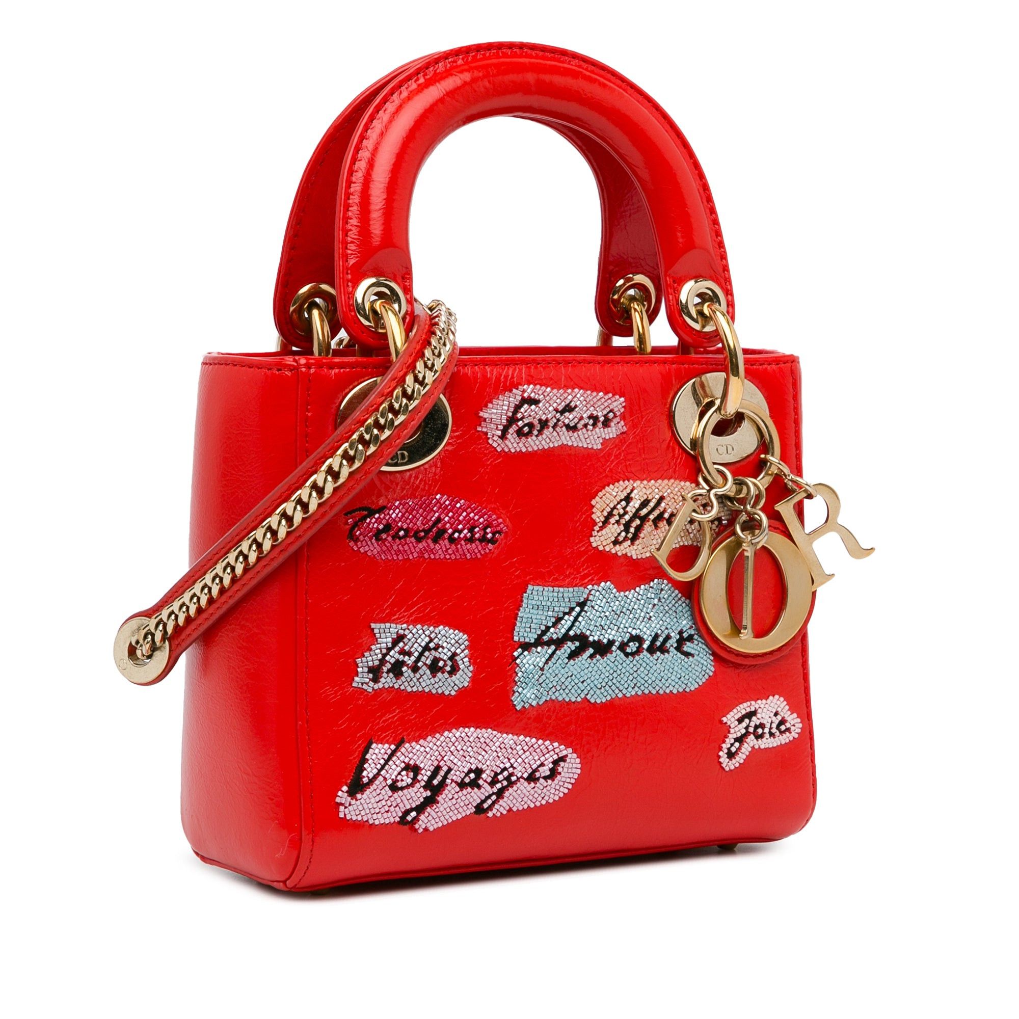 Dior Dior Mini Calfskin Sequin Embellished Lady Dior Red Size ONE SIZE - 2 Thumbnail
