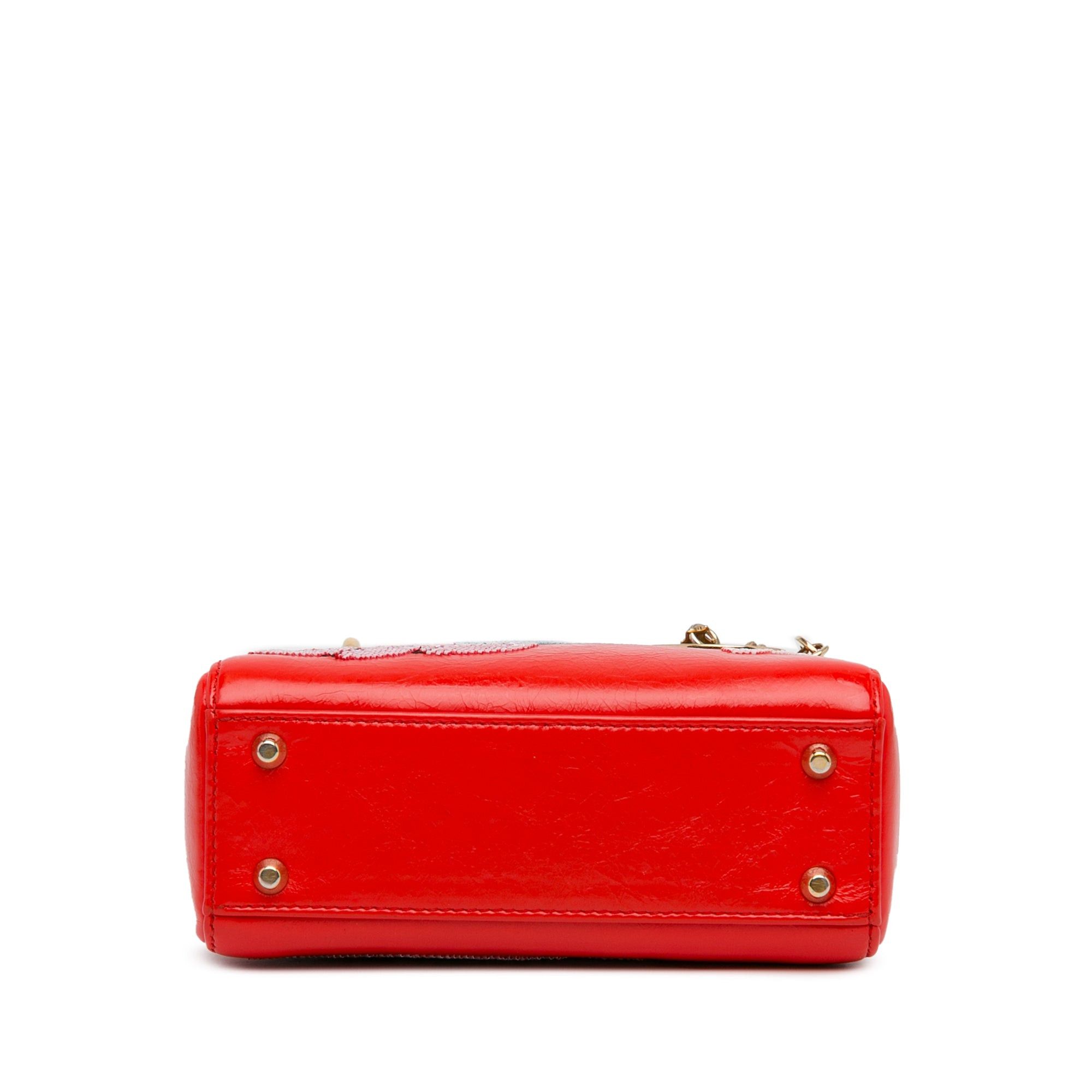 Dior Dior Mini Calfskin Sequin Embellished Lady Dior Red Size ONE SIZE - 4 Thumbnail