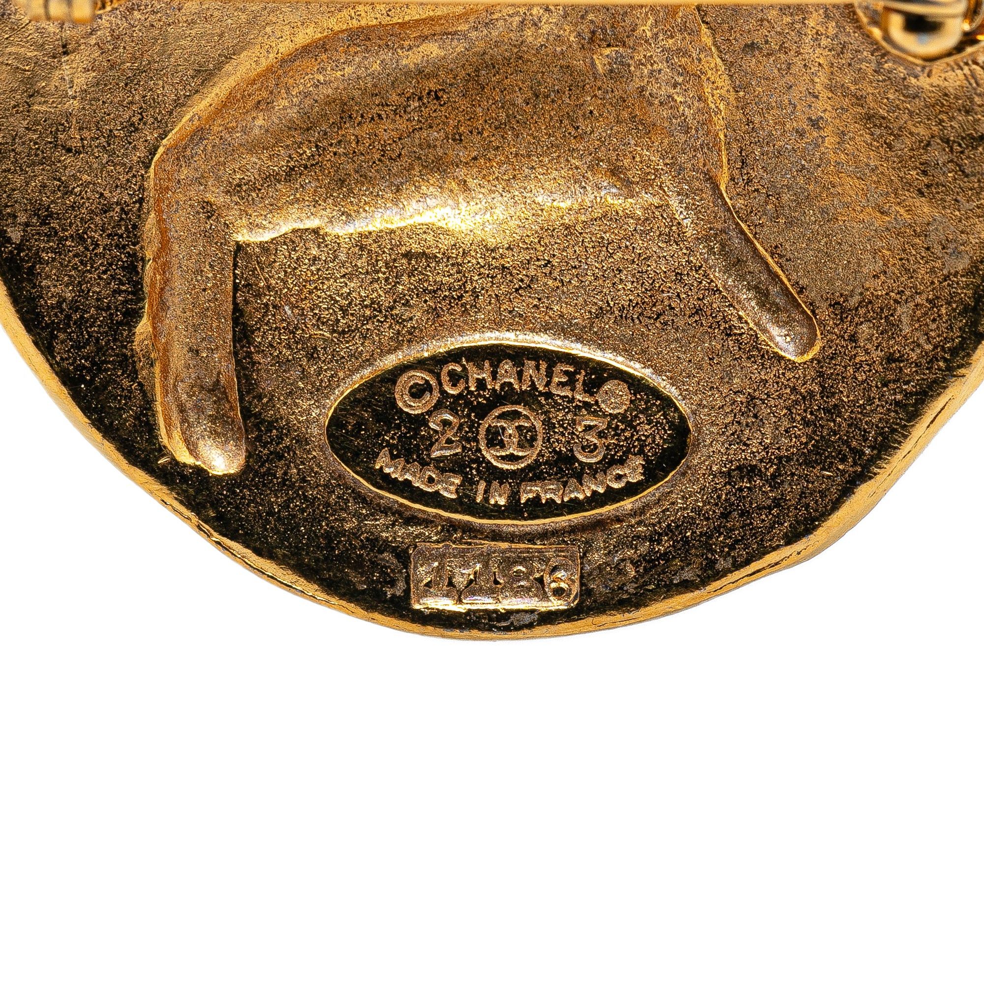 Chanel Chanel Gold Plated CC Round Lion Brooch Gold Size ONE SIZE - 3 Thumbnail