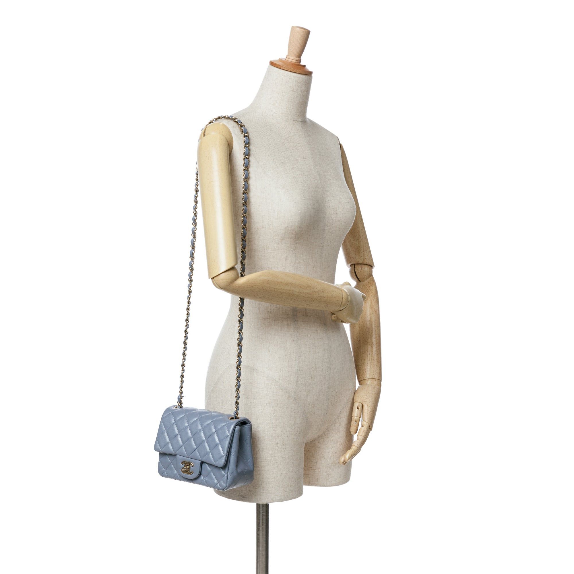 Chanel Chanel Mini Square Classic Lambskin Single Flap Blue Size ONE SIZE - 8 Thumbnail