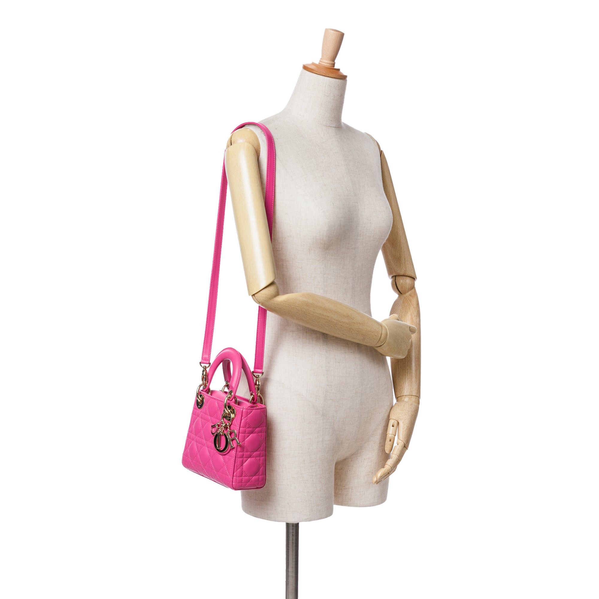Dior Dior Mini Lambskin Cannage Lady Dior Pink Size ONE SIZE - 8 Thumbnail