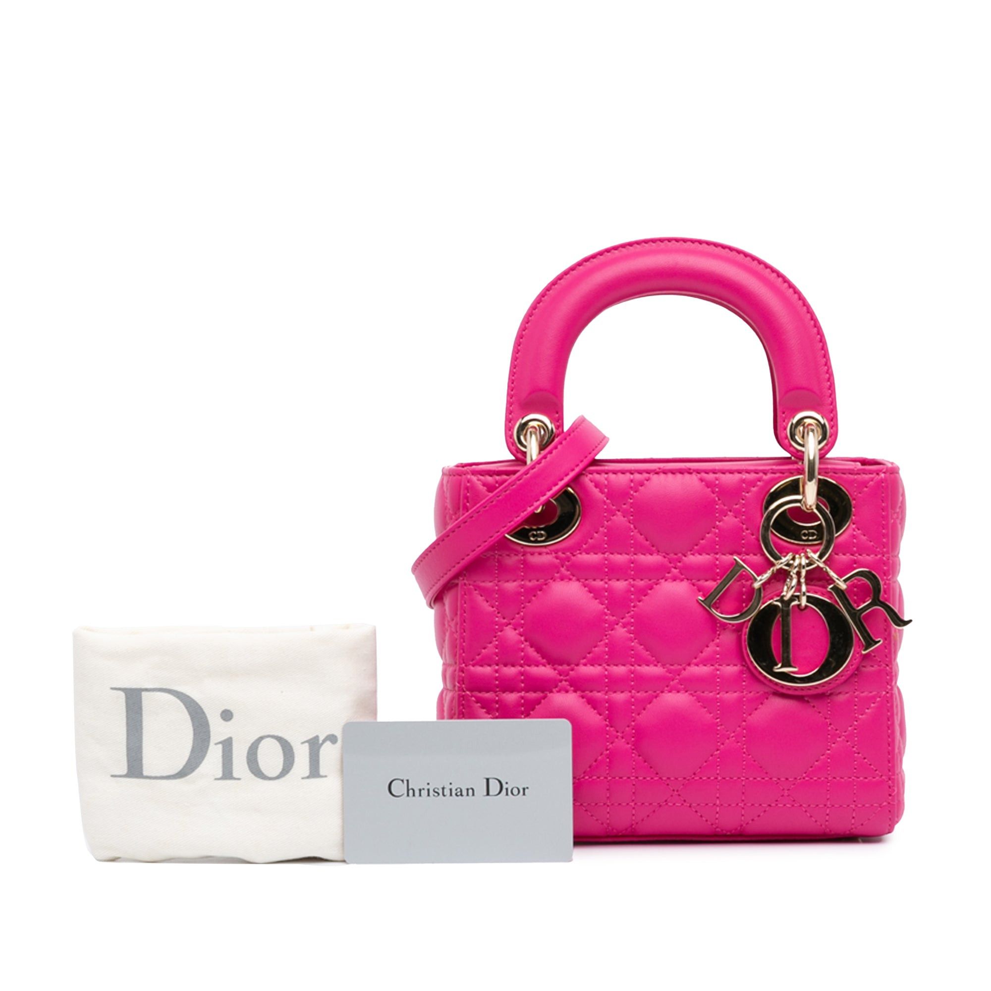 Dior Dior Mini Lambskin Cannage Lady Dior Pink Size ONE SIZE - 9 Thumbnail