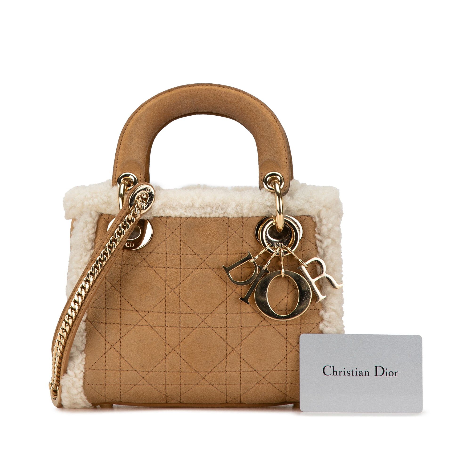 Dior Dior Mini Suede Shearling Cannage Lady Dior Brown Size ONE SIZE - 8 Thumbnail