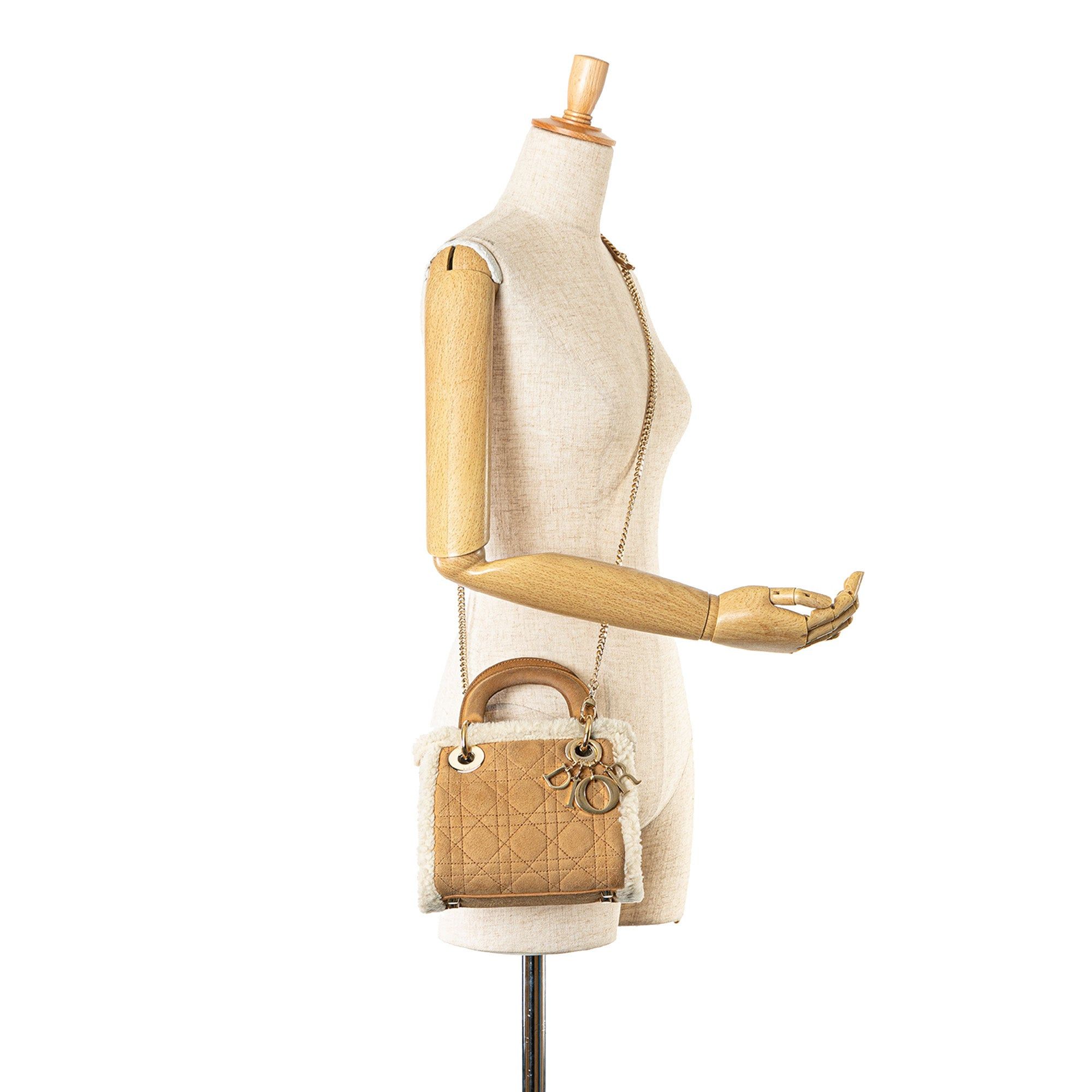 Dior Dior Mini Suede Shearling Cannage Lady Dior Brown Size ONE SIZE - 7 Thumbnail