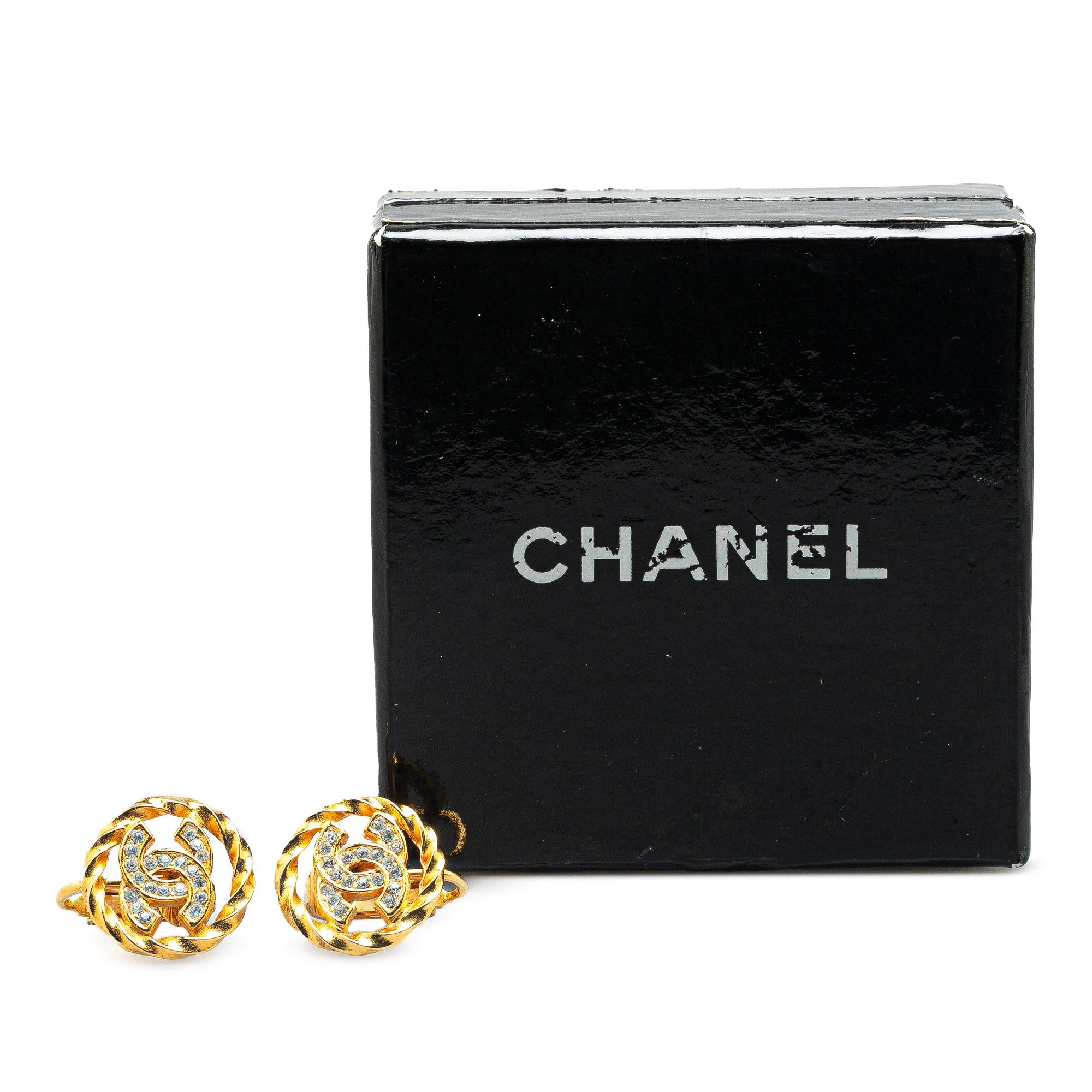Chanel Chanel Gold Plated Rhinestone CC Clip On Earrings Gold Size ONE SIZE - 4 Thumbnail