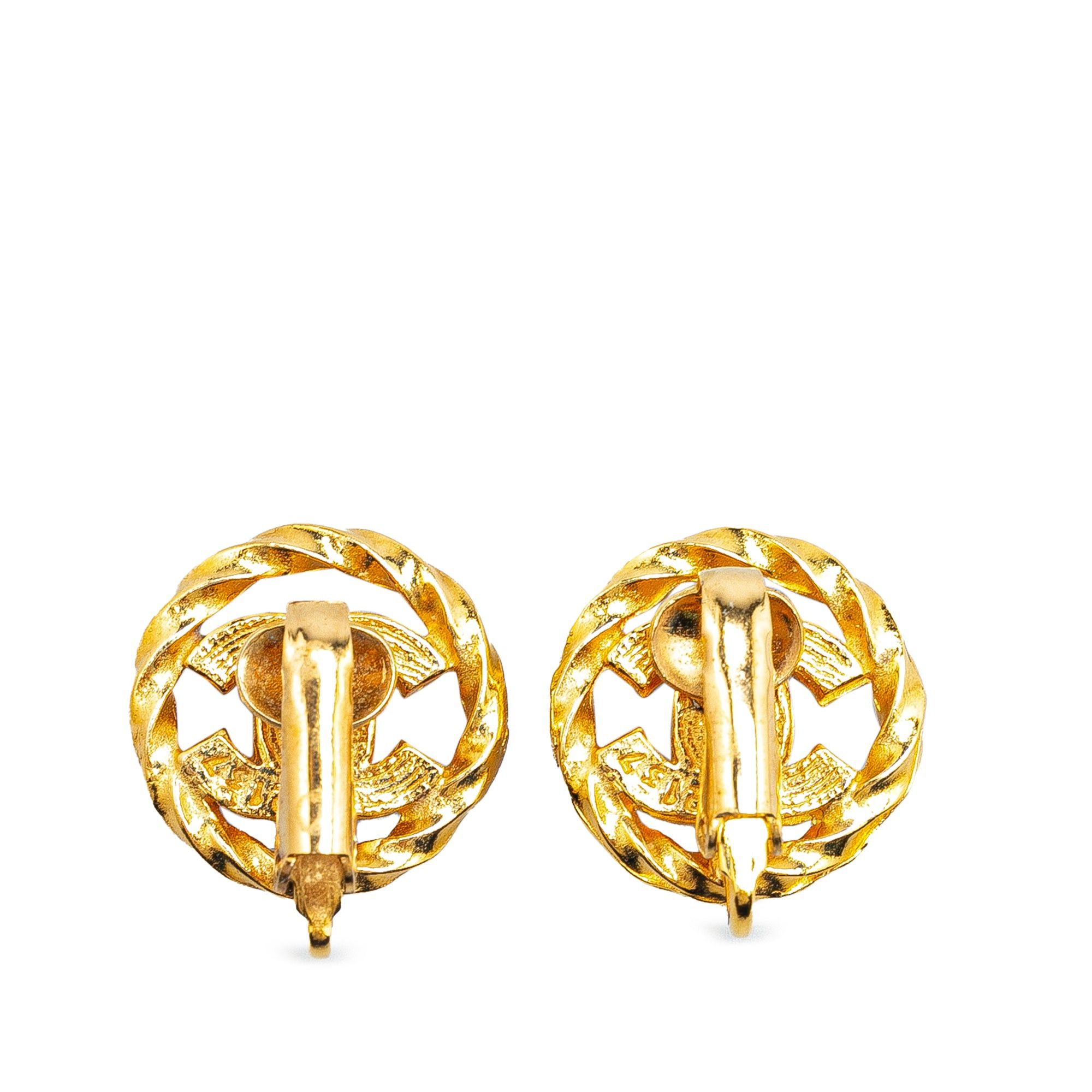 Chanel Chanel Gold Plated Rhinestone CC Clip On Earrings Gold Size ONE SIZE - 2 Thumbnail