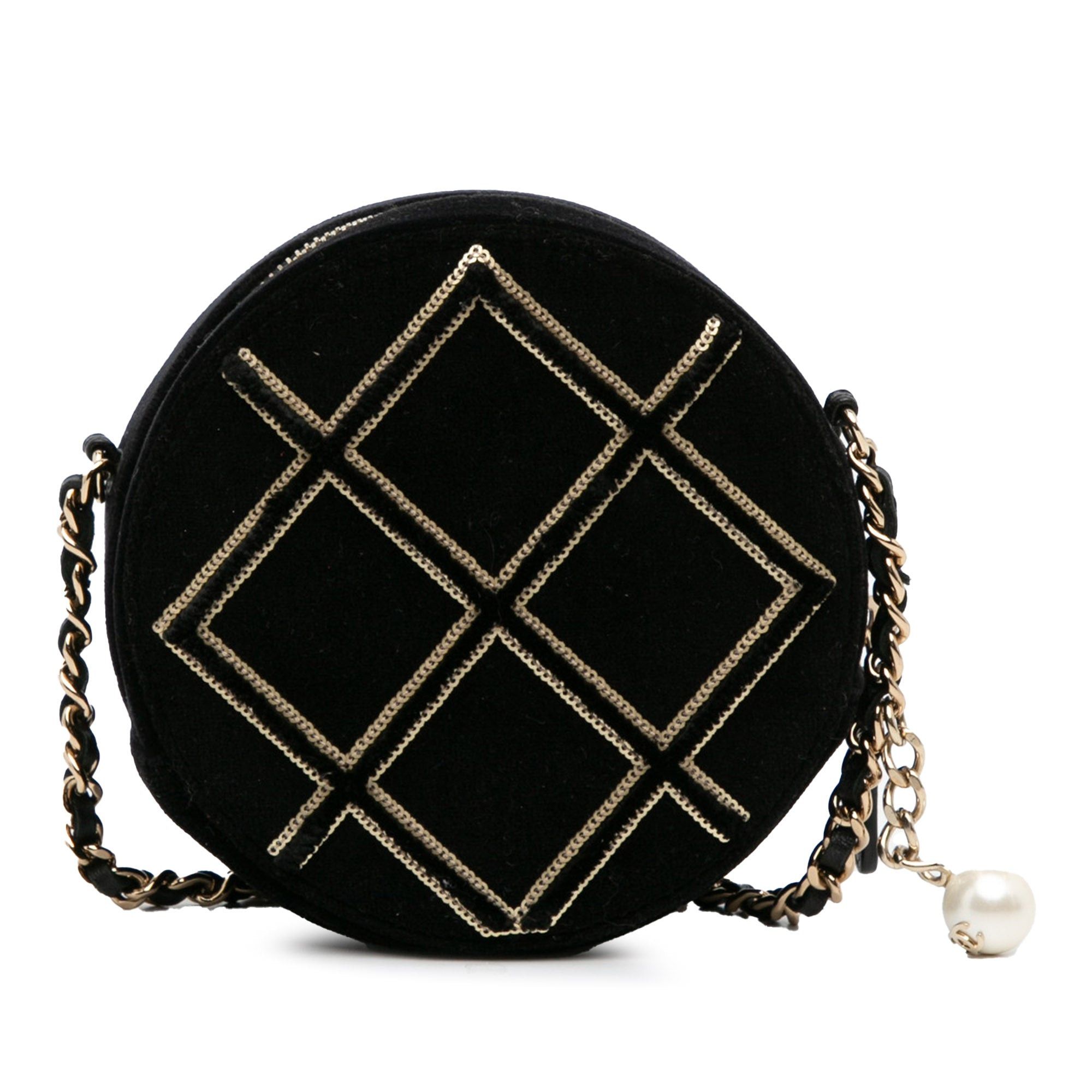 Chanel Chanel Velvet Pearl Sequin Round Crossbody Black Size ONE SIZE - 4 Thumbnail